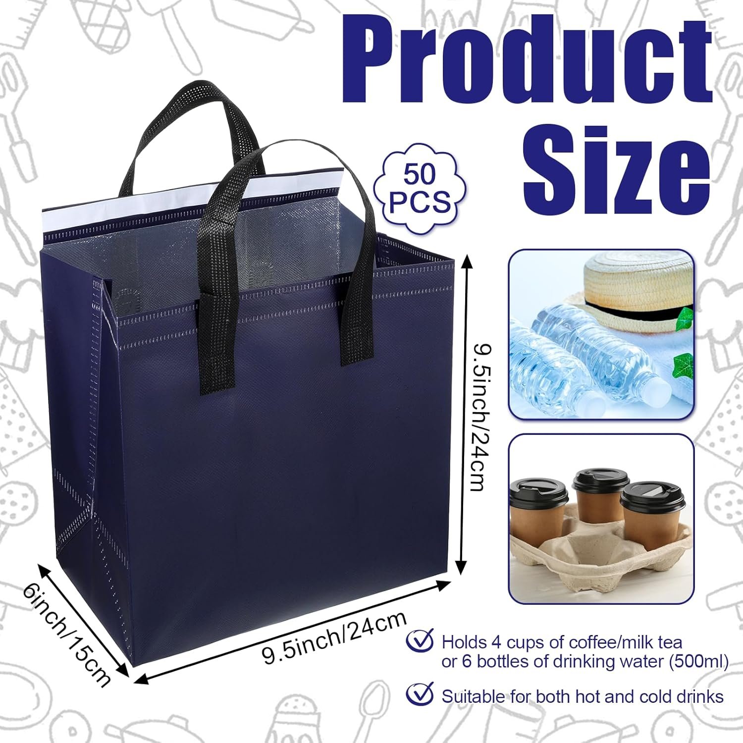 Grossiste Sac isotherme jetable 50 pièces, 9.45 x 6 x 9.45 pouces, conçu pour la livraison de boissons chaudes ou froides, Logo Personnalisé, Fabricant de sacs isothermes. Grossiste Sac isotherme jetable 50 pièces, 9.45 x 6 x 9.45 pouces, conçu pour la livraison de boissons chaudes ou froides, Logo Personnalisé, Fabricant de sacs isothermes.