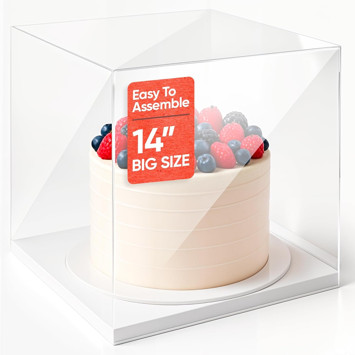Grossiste Boîte à Gâteau en Plastique Transparent 14"x14"x16" | Fabricant de Support à Gâteau Extra Haut avec Couvercle | Logo Personnalisé Idéal pour Gâteaux à Etages, Mariages, Événements & Boulangeries