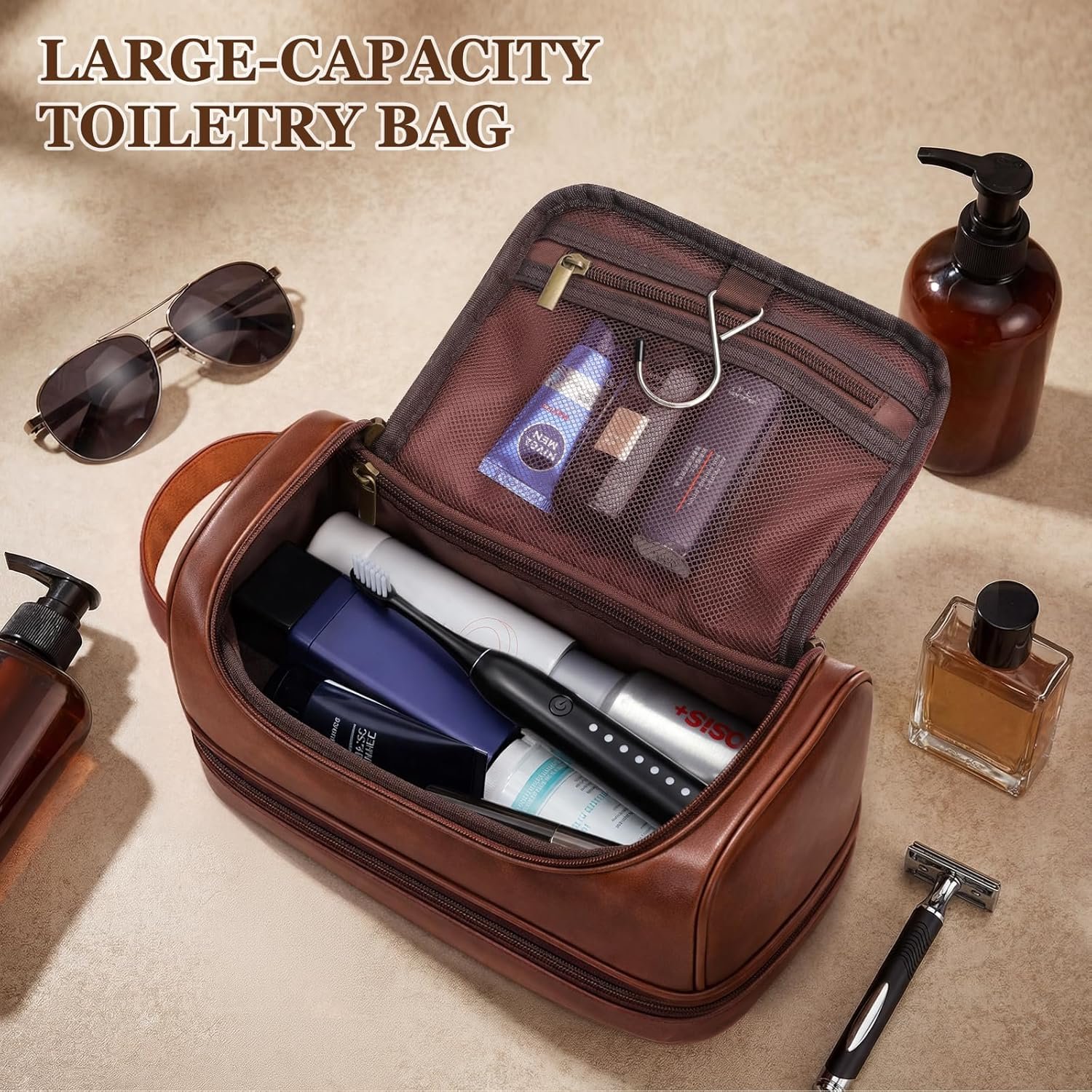 Toiletry Bag pour Hommes, Organisateur de Toilette Suspendu Personnalisé avec Logo, Fournisseur de Kits de Rasage en Cuir PU Imperméable, Vente en Gros de Cadeaux pour Hommes Toiletry Bag pour Hommes, Organisateur de Toilette Suspendu Personnalisé avec Logo, Fournisseur de Kits de Rasage en Cuir PU Imperméable, Vente en Gros de Cadeaux pour Hommes
