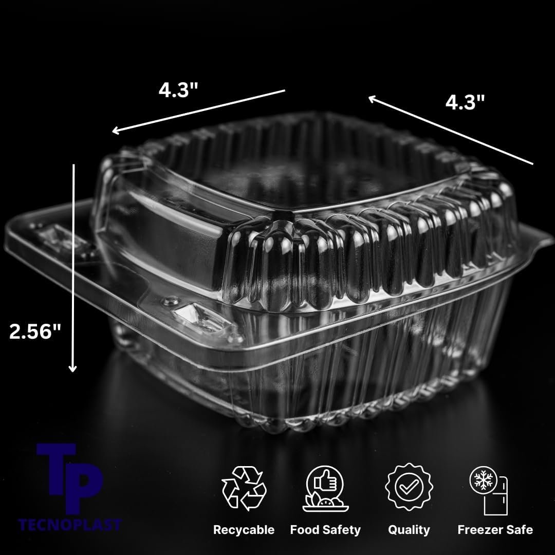 Conteneurs alimentaires en plastique clair 50-Pack 4 x 4 pouces, vente en gros, pour snacks et repas, fabriqués par un fournisseur, options de logo personnalisé.