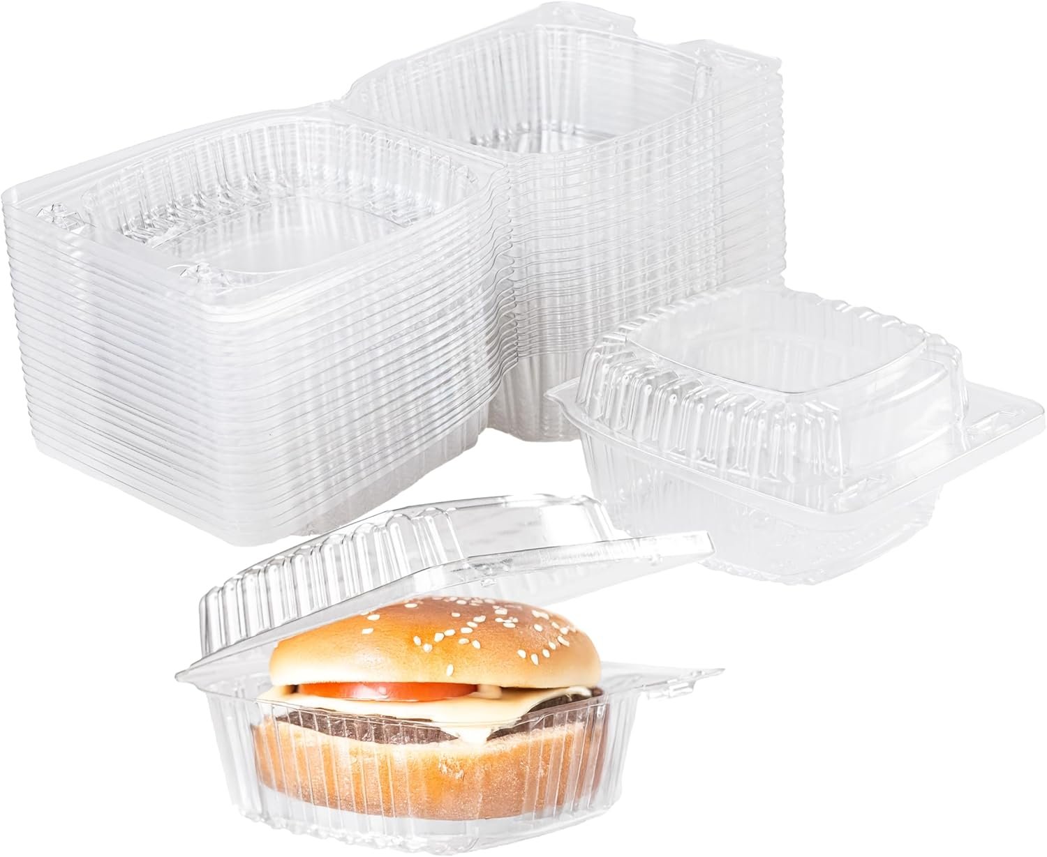 Conteneurs alimentaires en plastique clair 50-Pack 4 x 4 pouces, vente en gros, pour snacks et repas, fabriqués par un fournisseur, options de logo personnalisé.