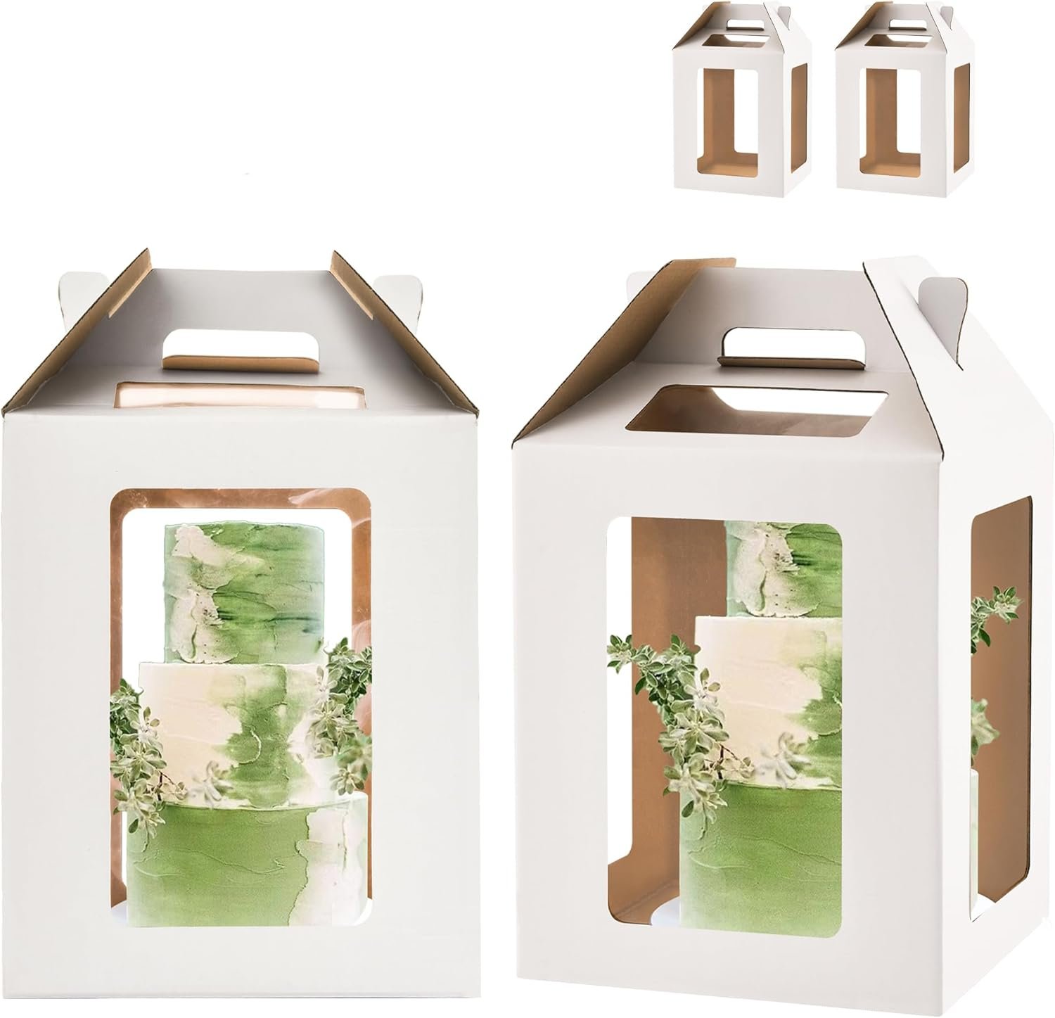 Grossiste Boîte à Gâteau Élevée 12x12x14 avec 6 fenêtres, Idéale pour Gâteaux en Étage de 10" et 12", Fournisseur de Boîtes pour Gâteaux, OEM (Pack de 2 - Blanc)