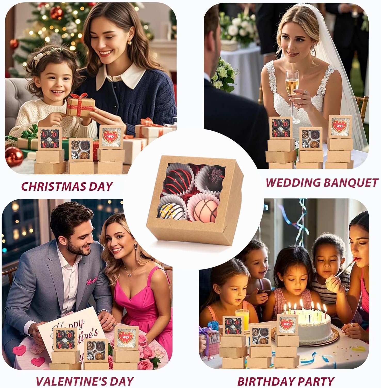 Boîtes à pâtisserie brunes de 50 unités, 4x4x2 pouces - Vente en gros d'emballages alimentaires pour cookies, truffes et cadeaux de mariage, avec logo personnalisé - Fabricant d'options polyvalentes pour gâteaux, tartes et rouleaux à la cannelle. Boîtes à pâtisserie brunes de 50 unités, 4x4x2 pouces - Vente en gros d'emballages alimentaires pour cookies, truffes et cadeaux de mariage, avec logo personnalisé - Fabricant d'options polyvalentes pour gâteaux, tartes et rouleaux à la cannelle.