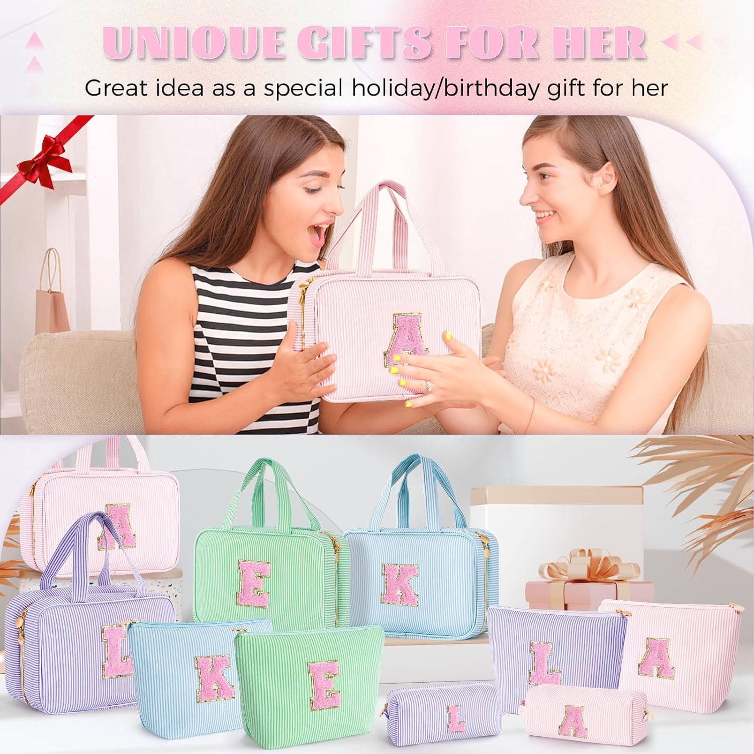 Panier de cadeaux de Pâques pour adolescentes et femmes - Toilettage personnalisé | Fabricant de sacs cosmétiques - Cadeaux tendance pour filles de 8 à 16 ans - Vente en gros de sacs de maquillage pink A