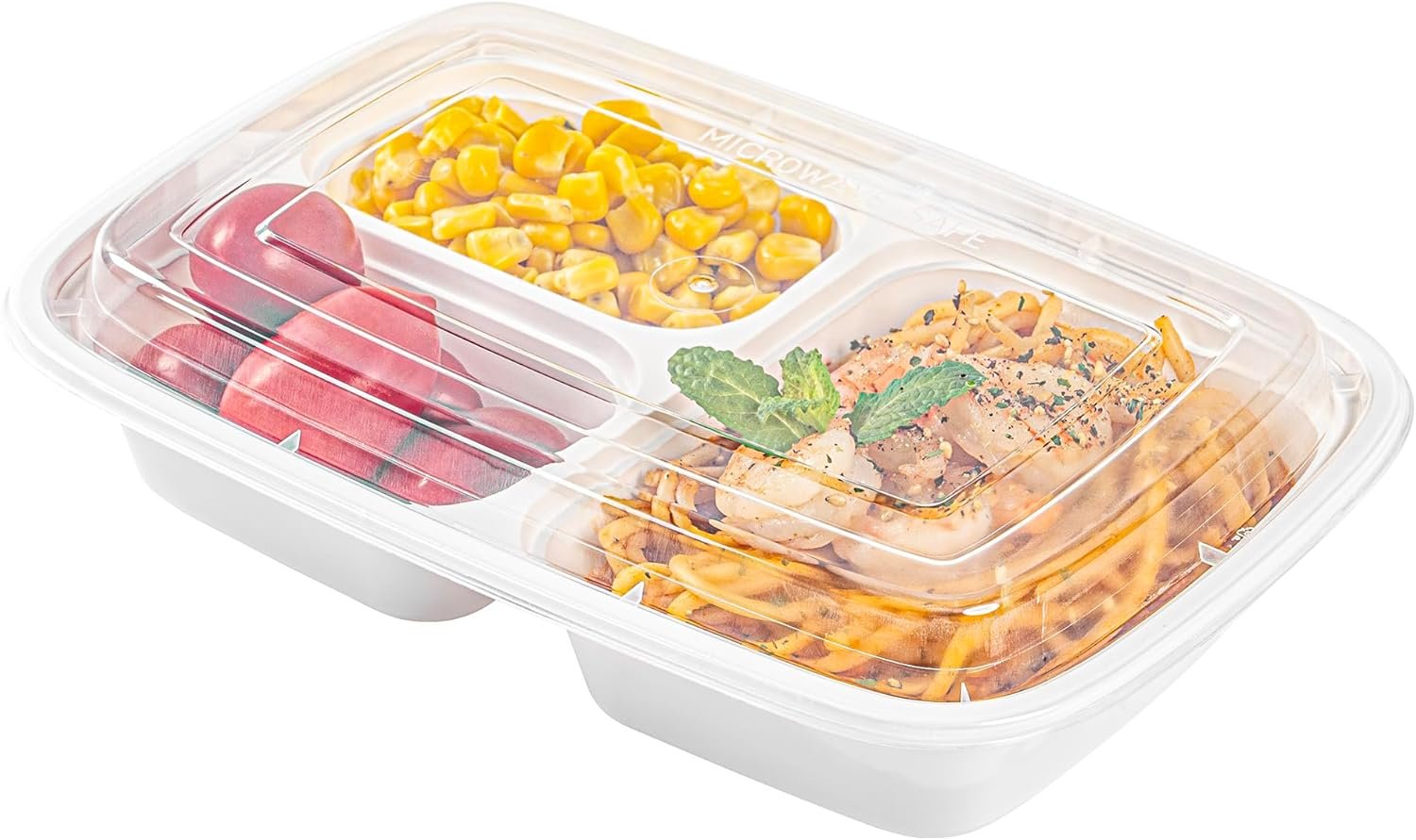 Grossiste Boîtes à emporter compartimentées de 26 onces, 50 contenants alimentaires en plastique blanc, 3 compartiments, avec couvercles en plastique clair, sans BPA, pour préparation de repas, Fabricant en gros, Logo Personnalisé.