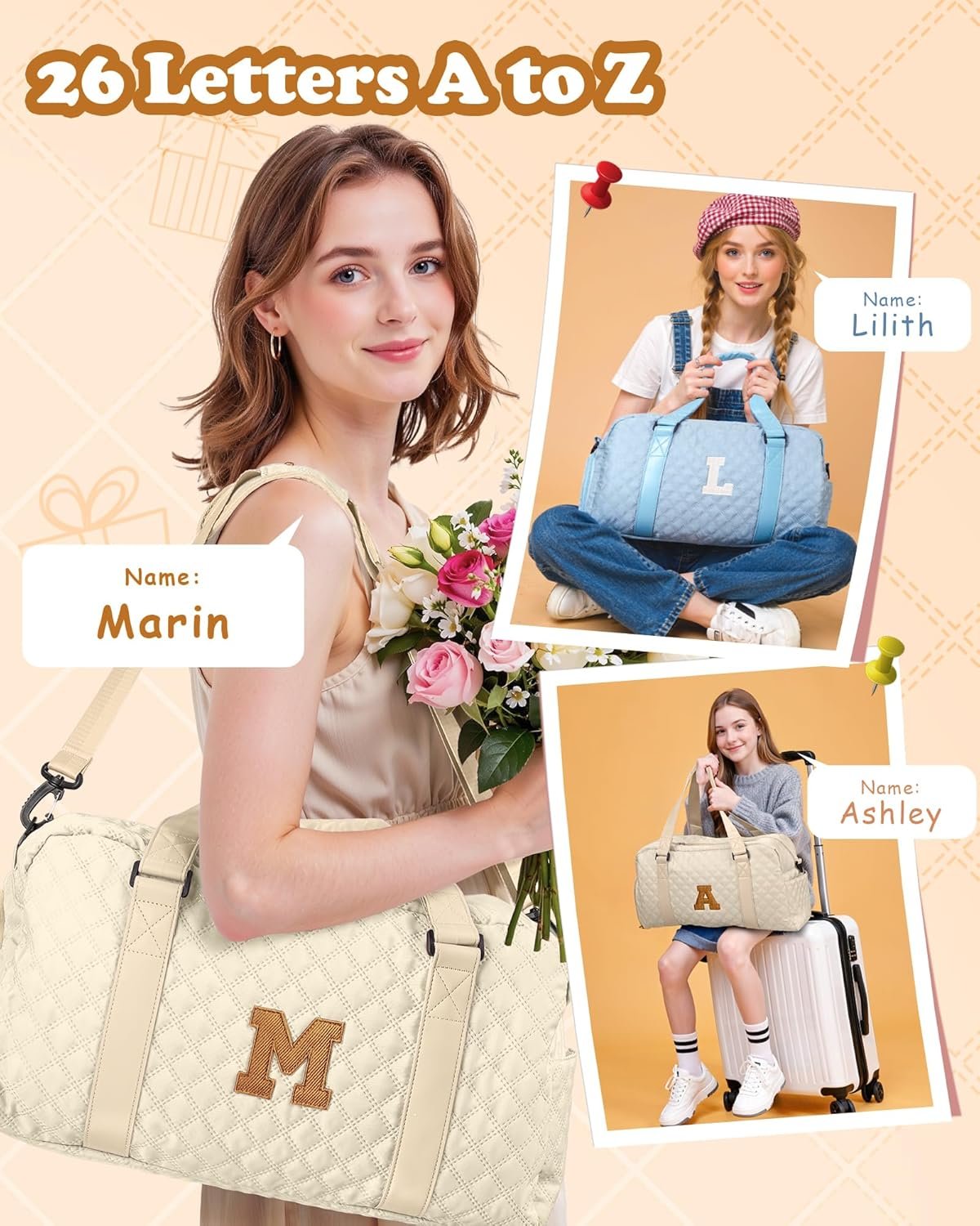 Duffle Bag de voyage personnalisable pour femmes et filles, sac weekender idéal, Grossiste en accessoires, sac de sport pour gymnastes et adolescentes, Fabricant de sacs de qualité, vente en gros de cadeaux originaux pour elle.