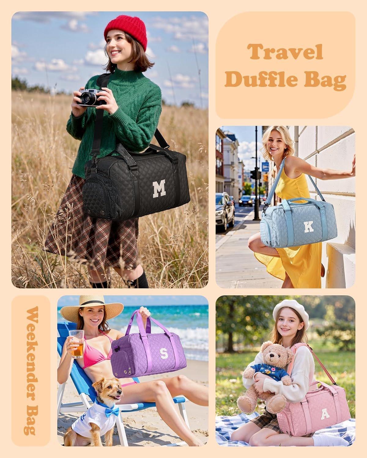 Duffle Bag de voyage personnalisable pour femmes et filles, sac weekender idéal, Grossiste en accessoires, sac de sport pour gymnastes et adolescentes, Fabricant de sacs de qualité, vente en gros de cadeaux originaux pour elle.