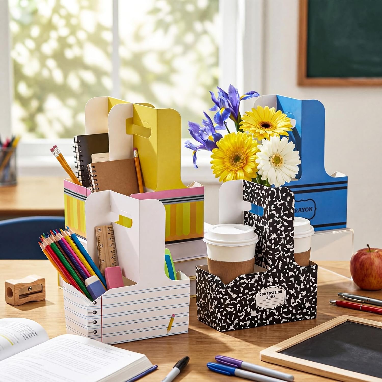 Grossiste 40 Pcs Porte- boissons en Kraft avec poignées, cadeaux de remerciement pour enseignants, Logo Personnalisé pour boissons chaudes et froides, supports cadeaux pliables. Fournisseur d'articles de bureau pour la rentrée.