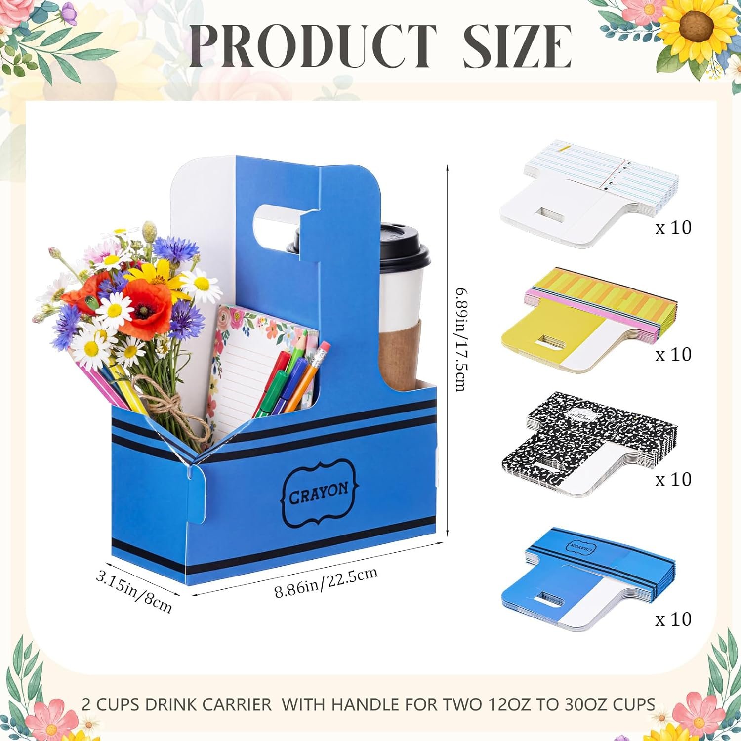 Grossiste 40 Pcs Porte- boissons en Kraft avec poignées, cadeaux de remerciement pour enseignants, Logo Personnalisé pour boissons chaudes et froides, supports cadeaux pliables. Fournisseur d'articles de bureau pour la rentrée.