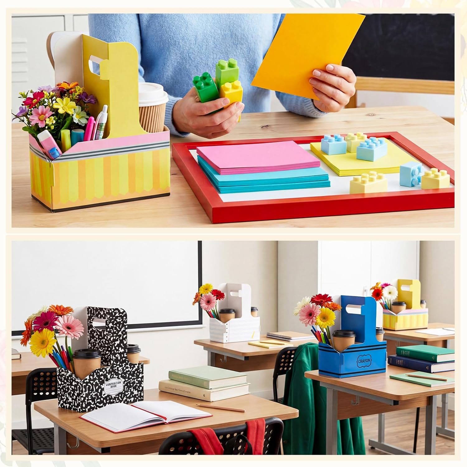 Grossiste 40 Pcs Porte- boissons en Kraft avec poignées, cadeaux de remerciement pour enseignants, Logo Personnalisé pour boissons chaudes et froides, supports cadeaux pliables. Fournisseur d'articles de bureau pour la rentrée.