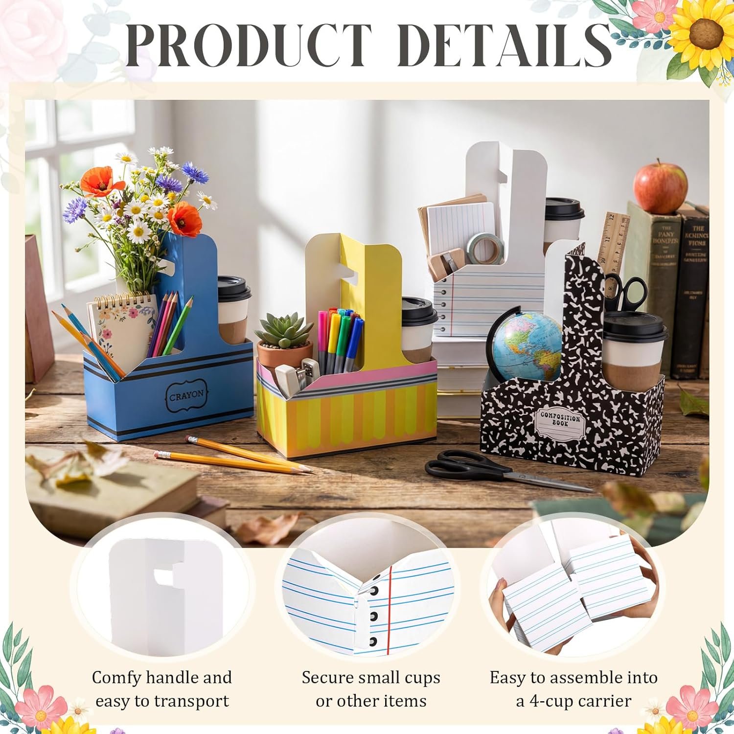 Grossiste 40 Pcs Porte- boissons en Kraft avec poignées, cadeaux de remerciement pour enseignants, Logo Personnalisé pour boissons chaudes et froides, supports cadeaux pliables. Fournisseur d'articles de bureau pour la rentrée.