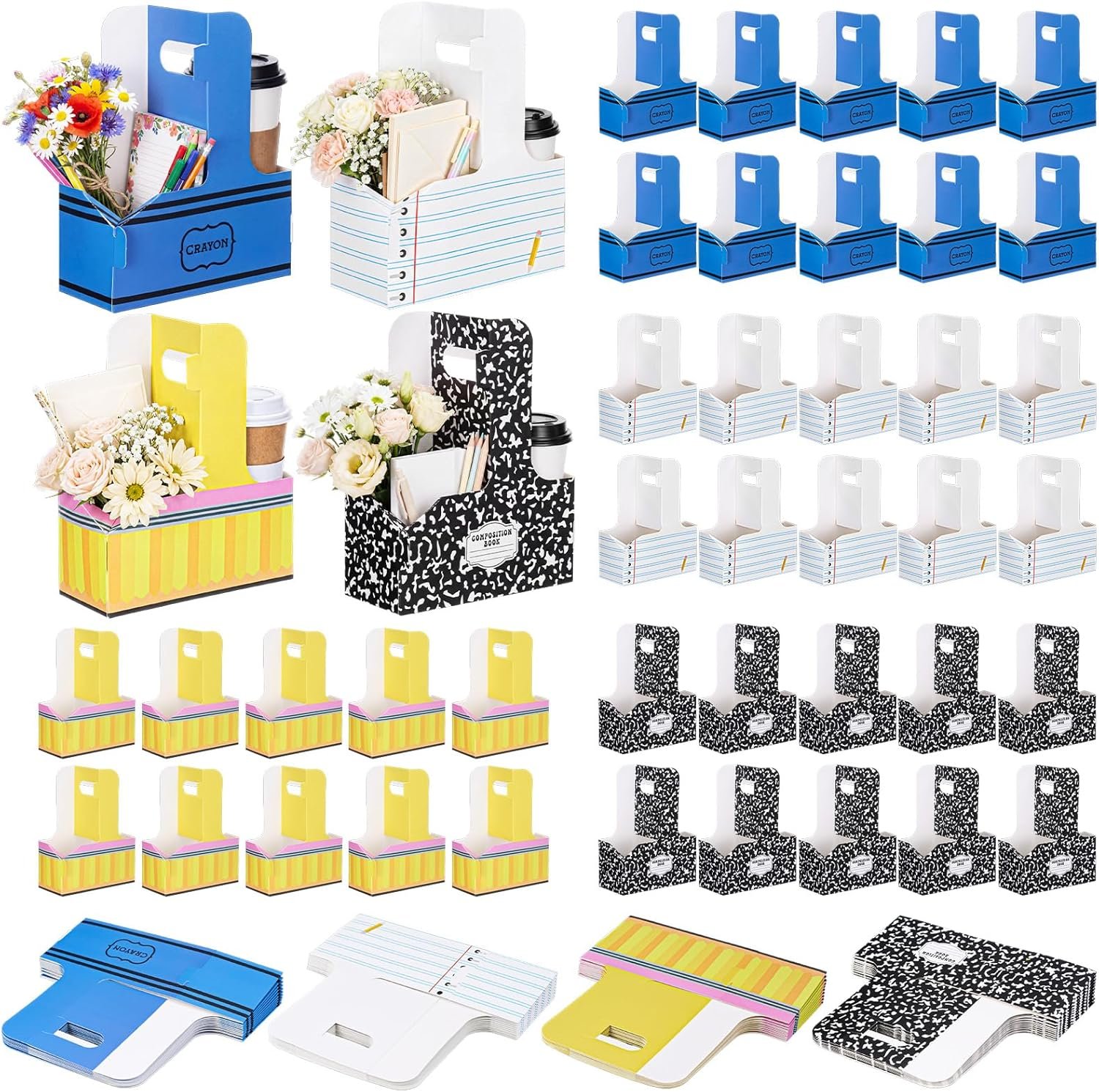 Grossiste 40 Pcs Porte- boissons en Kraft avec poignées, cadeaux de remerciement pour enseignants, Logo Personnalisé pour boissons chaudes et froides, supports cadeaux pliables. Fournisseur d'articles de bureau pour la rentrée.