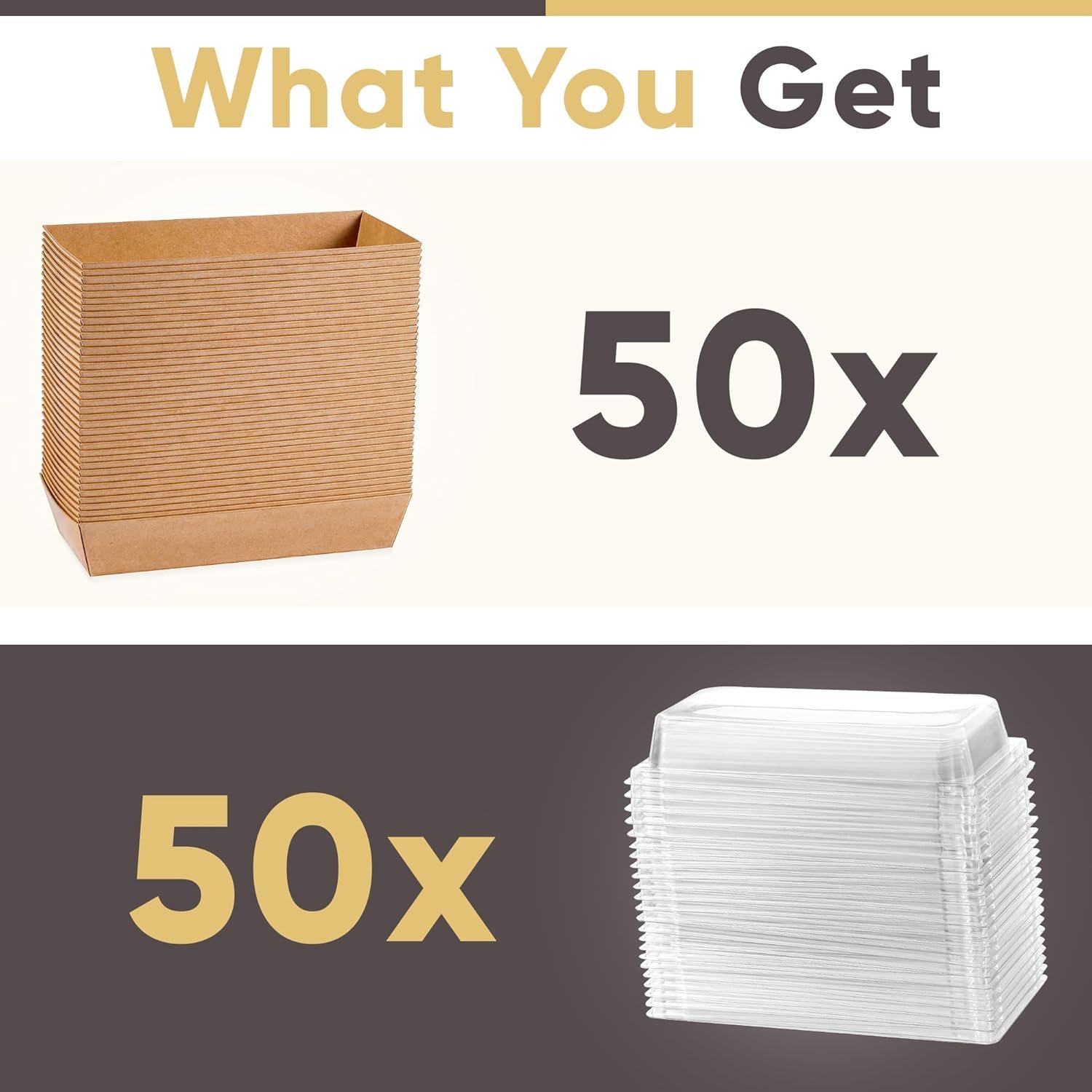 Boîte à charcuterie 50 pièces 7,5x3,3 pouces - Fournisseur de mini boîtes à desserts avec couvercles transparents, pour gros volumes, OEM, accessoires pour planches de charcuterie, gâteau, chocolat, donuts.