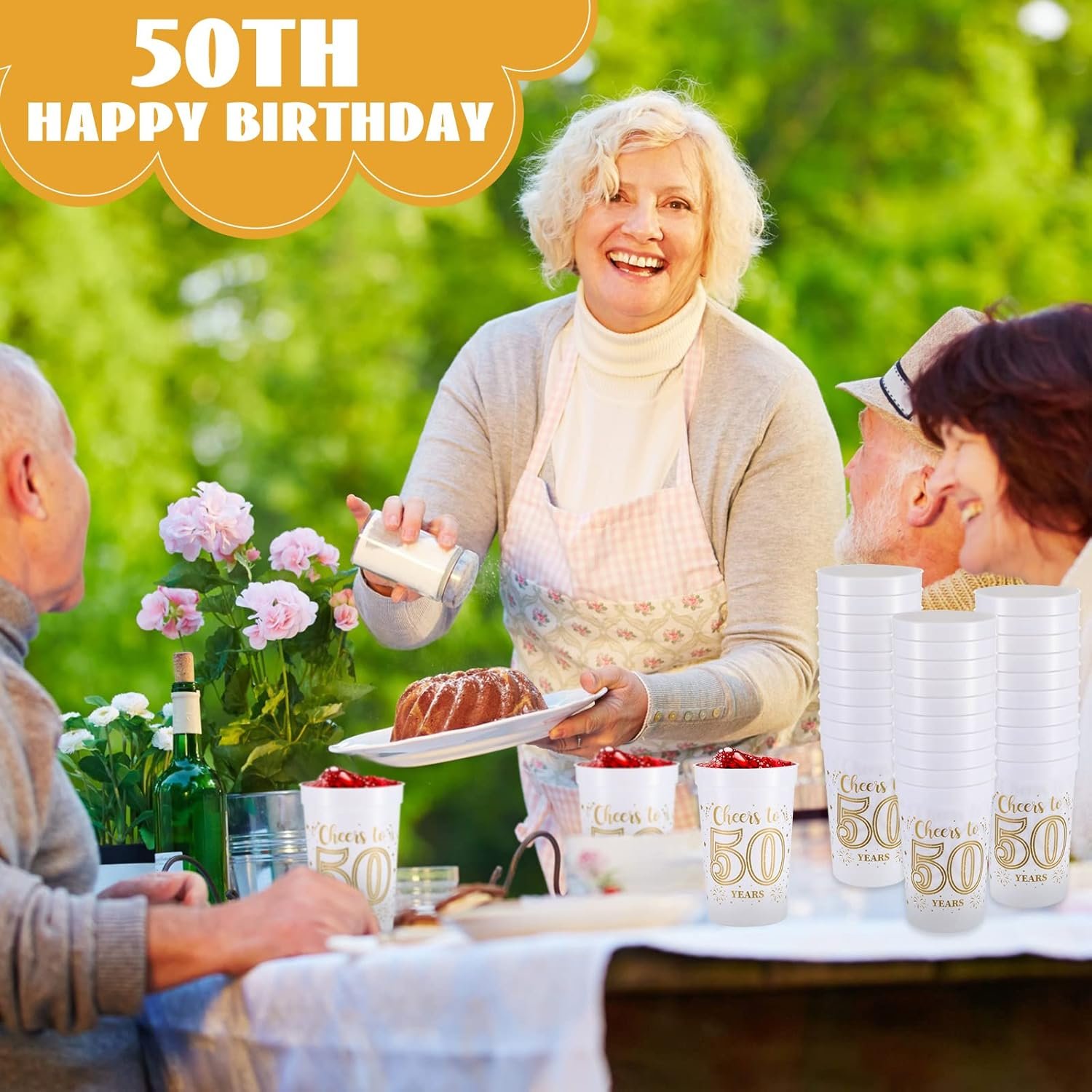 Grossiste en Vrac de 40 gobelets en plastique de 16 oz pour anniversaires, fournitures de fête pour hommes et femmes, logo personnalisé avec décoration or et blanc, fabricant d'accessoires pour la célébration des 50 ans. Grossiste en Vrac de 40 gobelets en plastique de 16 oz pour anniversaires, fournitures de fête pour hommes et femmes, logo personnalisé avec décoration or et blanc, fabricant d'accessoires pour la célébration des 50 ans.
