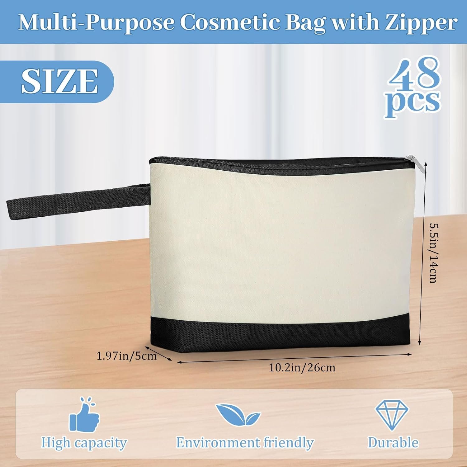 Grossiste de 48 Pcs de Sacs de Maquillage en Toile de Coton 10,2 x 5,5 x 2 Pouces, Pouch Personnalisé DIY en Vrac avec Trousse de Toilette pour Femmes (Beige et Noir) - Fabricant Qualifié.