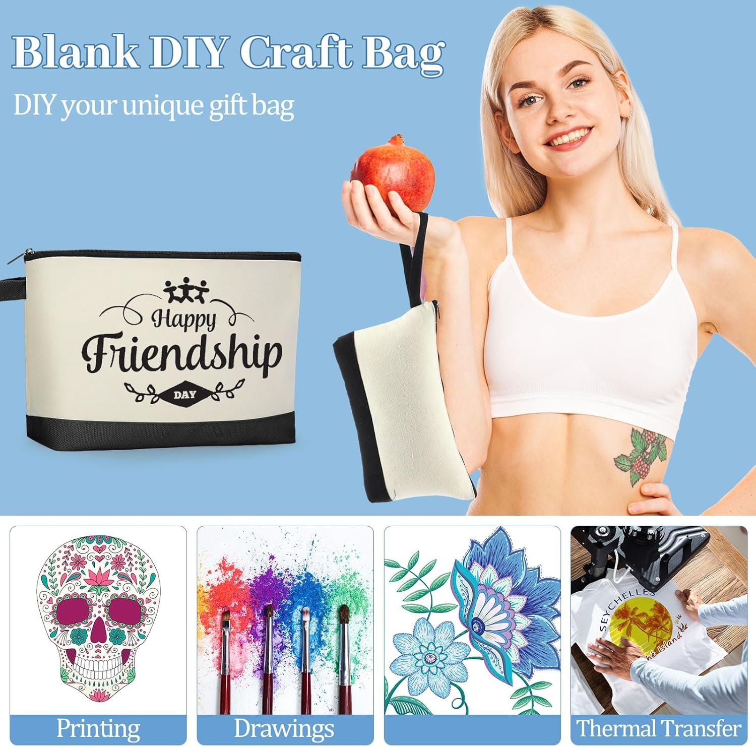 Grossiste de 48 Pcs de Sacs de Maquillage en Toile de Coton 10,2 x 5,5 x 2 Pouces, Pouch Personnalisé DIY en Vrac avec Trousse de Toilette pour Femmes (Beige et Noir) - Fabricant Qualifié.