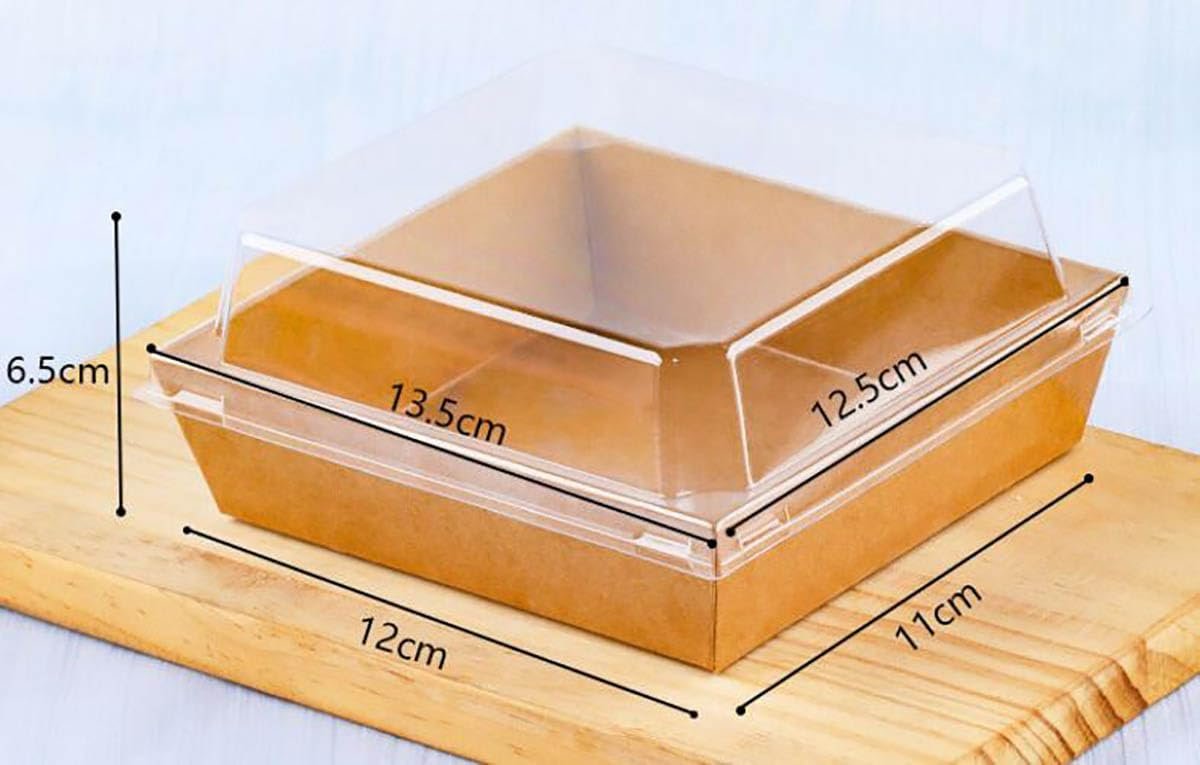 Boîtes à charcuterie miniatures en papier de 10 pièces avec couvercles transparents, Grossiste en contenants alimentaires jetables, OEM pour desserts, sandwichs, cookies, sushi, parts de gâteau et fraises (Marron, Petit)