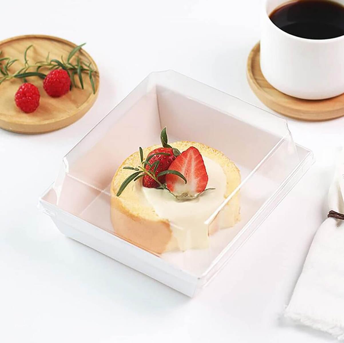 Boîtes à charcuterie miniatures en papier de 10 pièces avec couvercles transparents, Grossiste en contenants alimentaires jetables, OEM pour desserts, sandwichs, cookies, sushi, parts de gâteau et fraises (Marron, Petit)