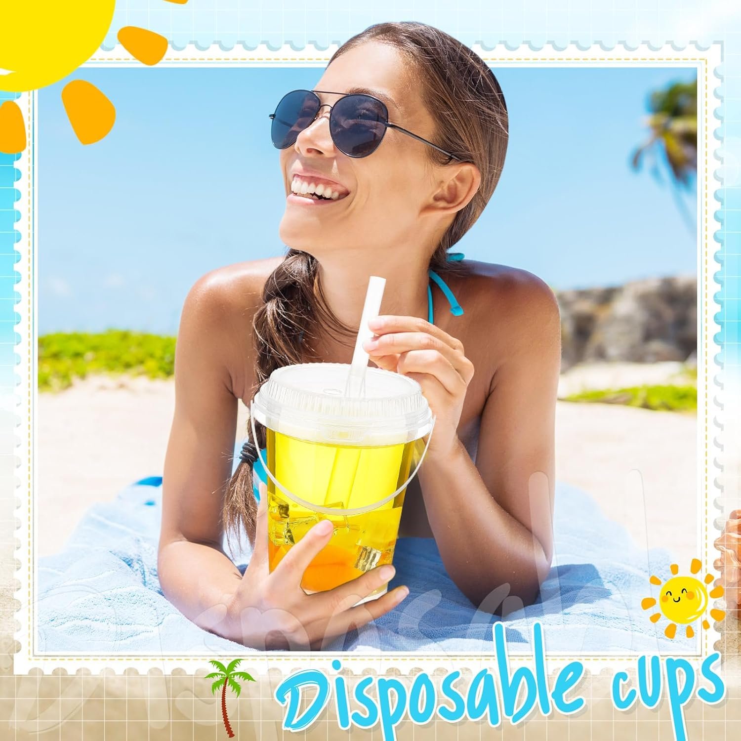 Grossiste seau à boisson en plastique transparent de 34 oz avec couvercles et pailles, OEM seau de cocktail pour adults, marque blanche pour soirées enterrement de vie de jeune fille, événements de plage et de restauration.