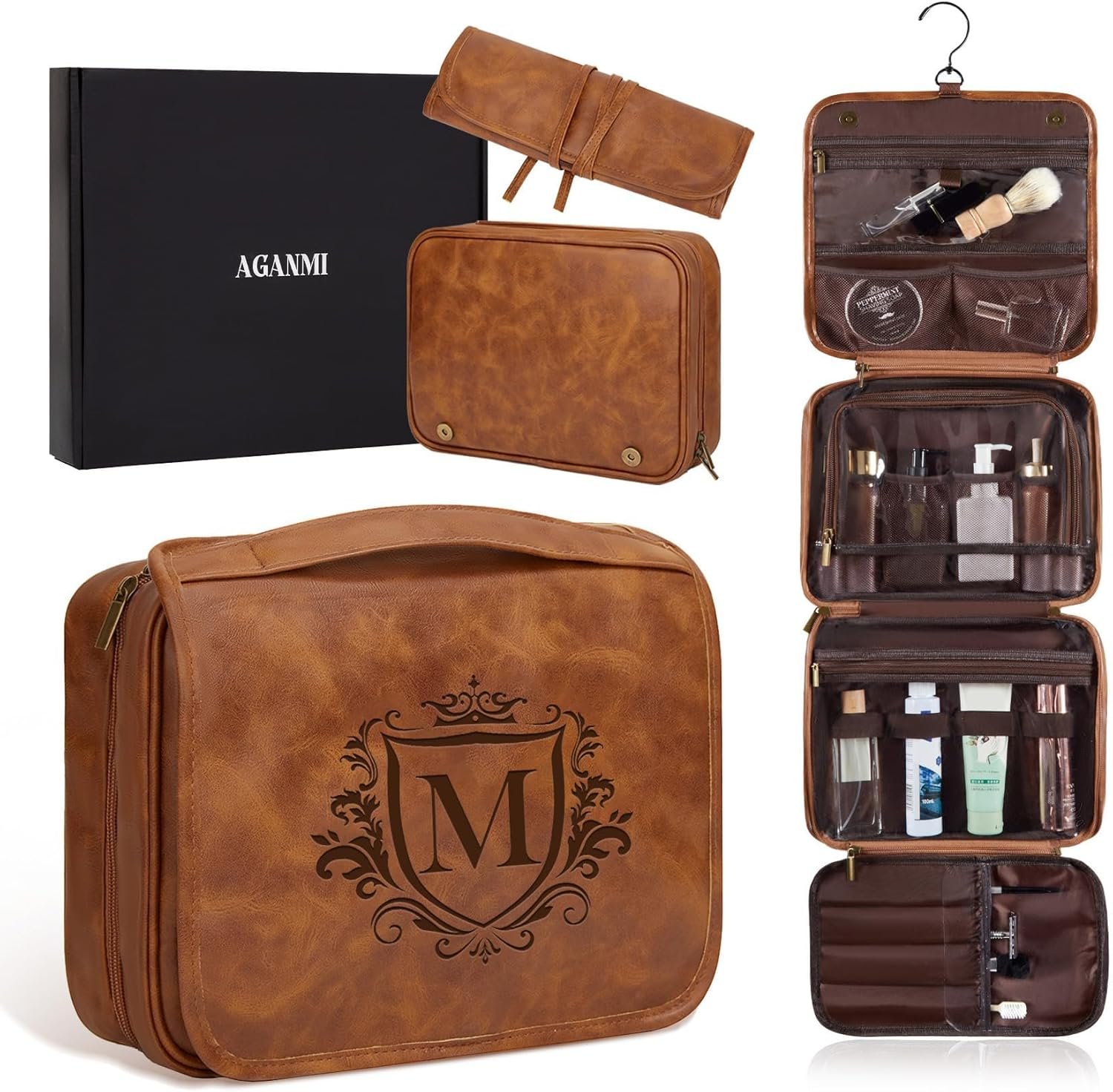 Grossiste Sac de Voyage de Toilette Personnalisé en PU Imperméable, Logo Personnalisé et Initiales Gravées au Laser, Cadeau pour Homme, Grande Taille, Idéal pour la Saint-Valentin et les Anniversaires, Fabricant de Produits en Vrac, Marron Clair M