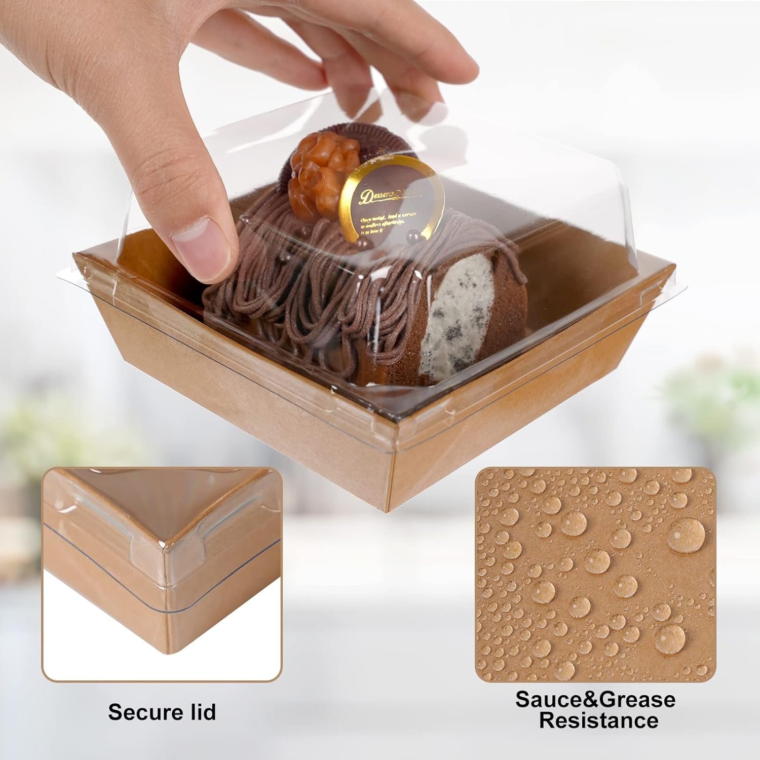 Grossiste Boîtes Charcuterie 50 Packs avec Couvercles Transparente, Contenants Alimentaires en Papier Kraft Résistant à l'Huile de 4 Pouces pour Sandwichs, Cookies, Cupcakes et Fraises, Fournisseur Marque Blanche