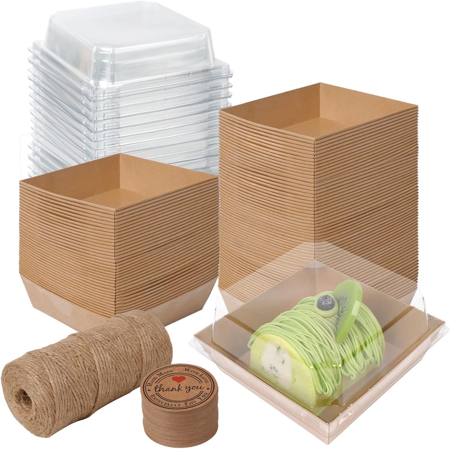 Grossiste Boîtes Charcuterie 50 Packs avec Couvercles Transparente, Contenants Alimentaires en Papier Kraft Résistant à l'Huile de 4 Pouces pour Sandwichs, Cookies, Cupcakes et Fraises, Fournisseur Marque Blanche