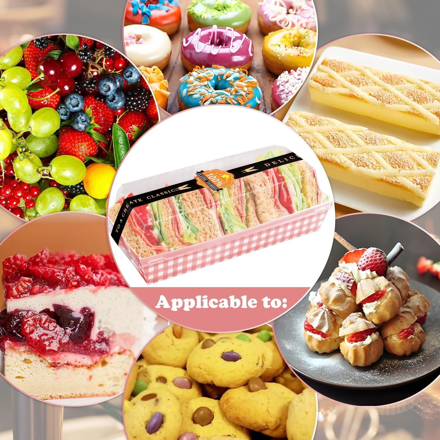 Grossiste Boîte à Gâteaux Roll, 50 Pack Conteneur en Plastique pour Gâteaux Suisses, Couverture Transparente, Boîte Desserts, Fournisseur de Muffins et Pâtisseries, Logo Personnalisé pour Présentation Sushi et Fruits.