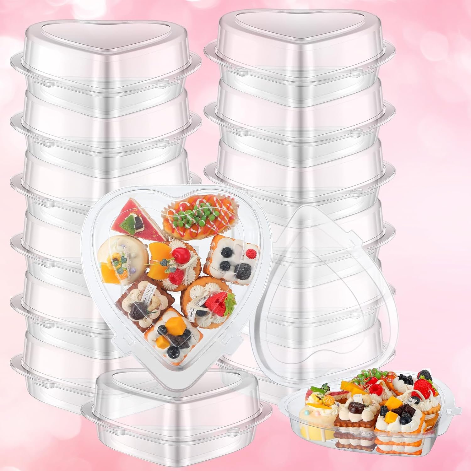 Grossiste emballages en vrac pour contenants alimentaires en plastique transparent de 48 oz, logo personnalisé, boîte en forme de cœur pour gâteaux et desserts, fournitures pour la Saint-Valentin.