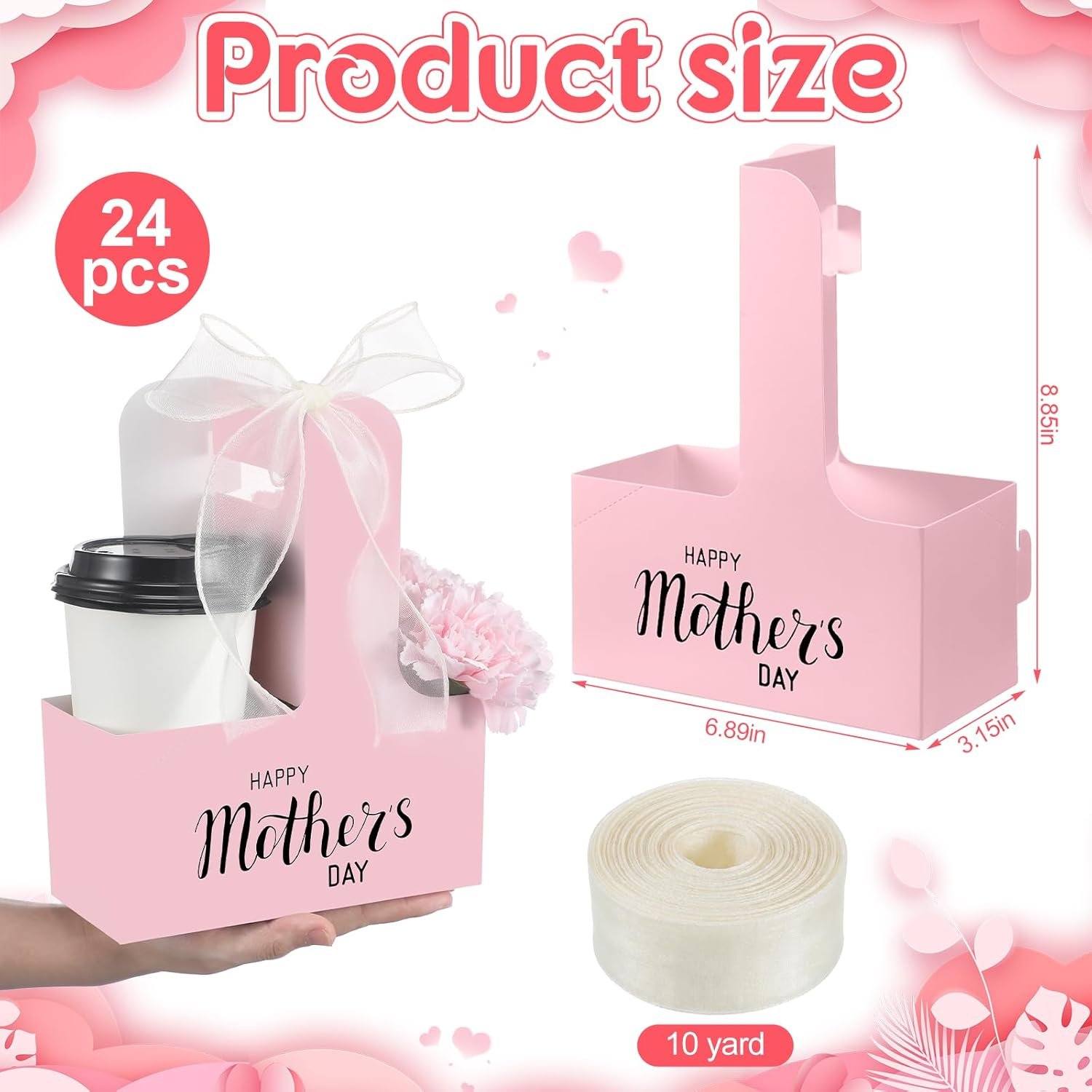 Grossiste de porte-gobelets en papier 24 Pack pour 2 tasses avec poignée, idéal pour la fête des mères, contenant un ruban pour boissons chaudes ou froides. Fabricant de supports pour boissons à emporter, pratique pour livraison alimentaire, logo personnalisé sur demande. Vente en gros de porte-gobelets pour café.