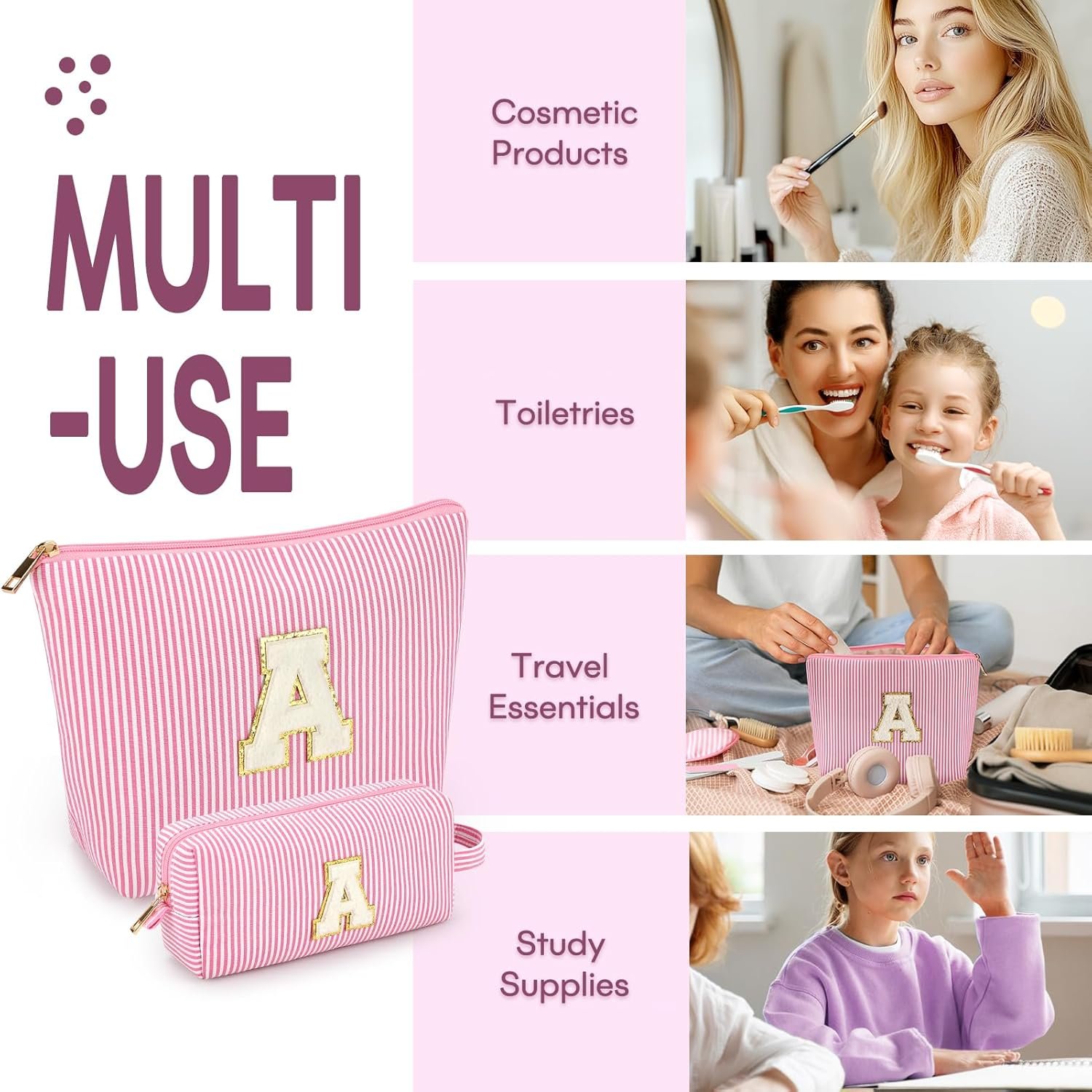 Grossiste de sacs à cosmétiques pour voyages - Ensembles de 2PCS pour filles adolescentes et femmes, parfaits comme cadeau pour un anniversaire ou une enseignante - Produit OEM pour ados de 11 à 16 ans - Sac rose tendance