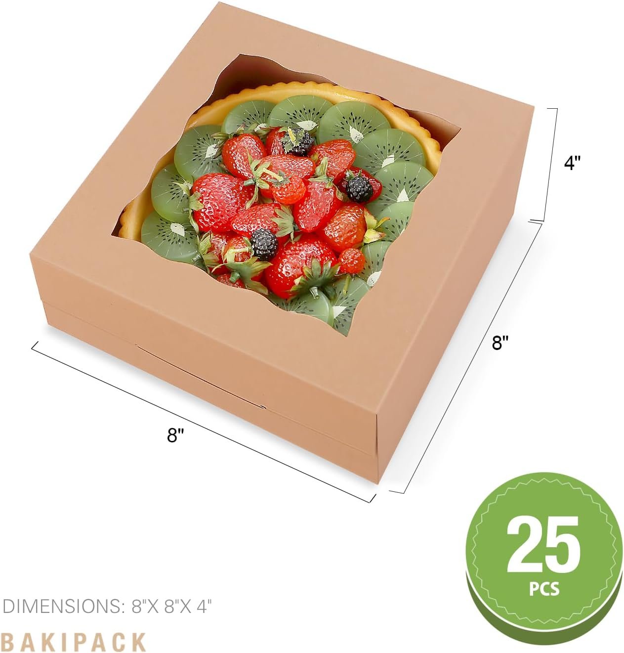 Grossiste en 25 boîtes à pâtisserie Kraft avec fenêtre, boîte à gâteau 8x8x4 pouces, fournisseur de boîtes pour cupcakes, biscuits et muffins, OEM disponible.
