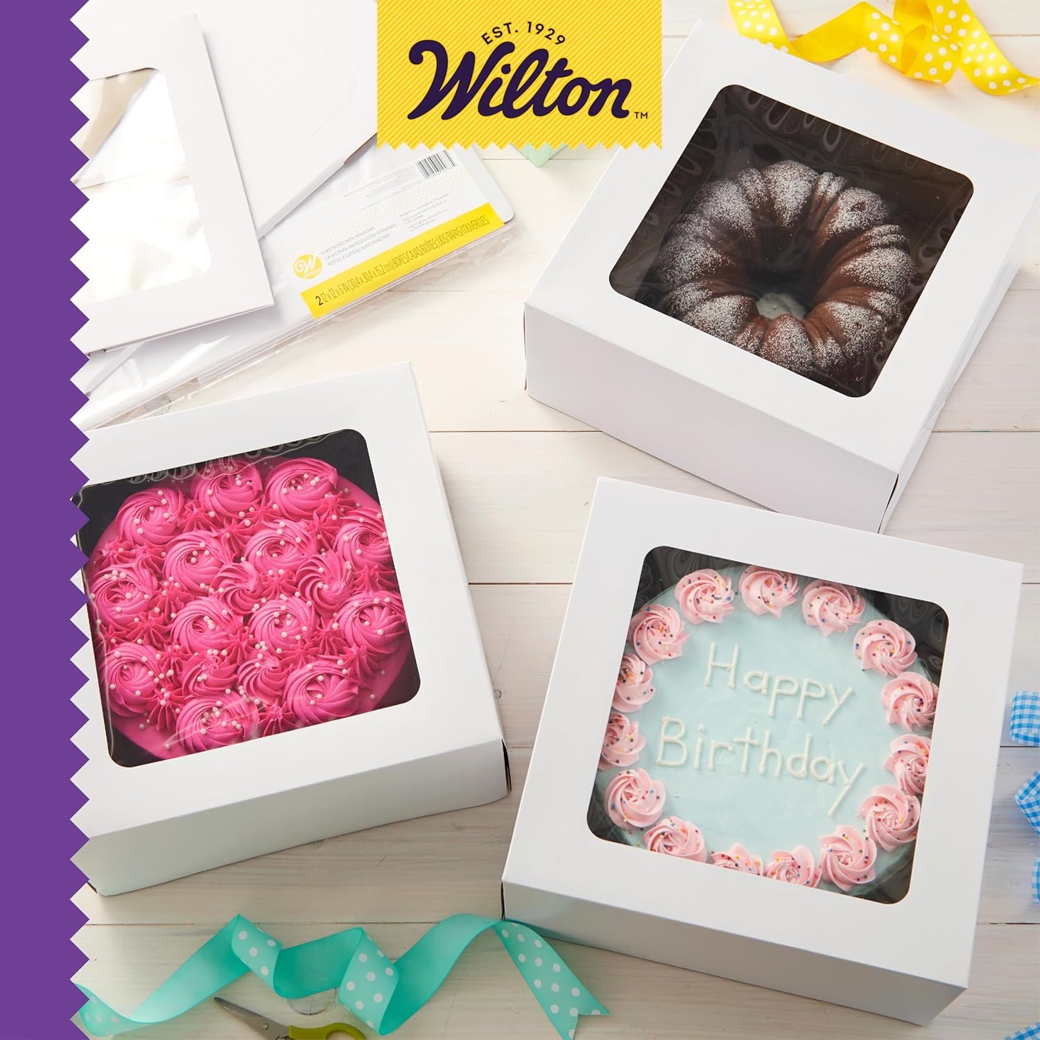 Boîte à gâteau 12 pouces avec fenêtres pour gâteaux de 10 pouces, blanc, en carton robuste, vente en gros, fournisseur, 6 pièces.