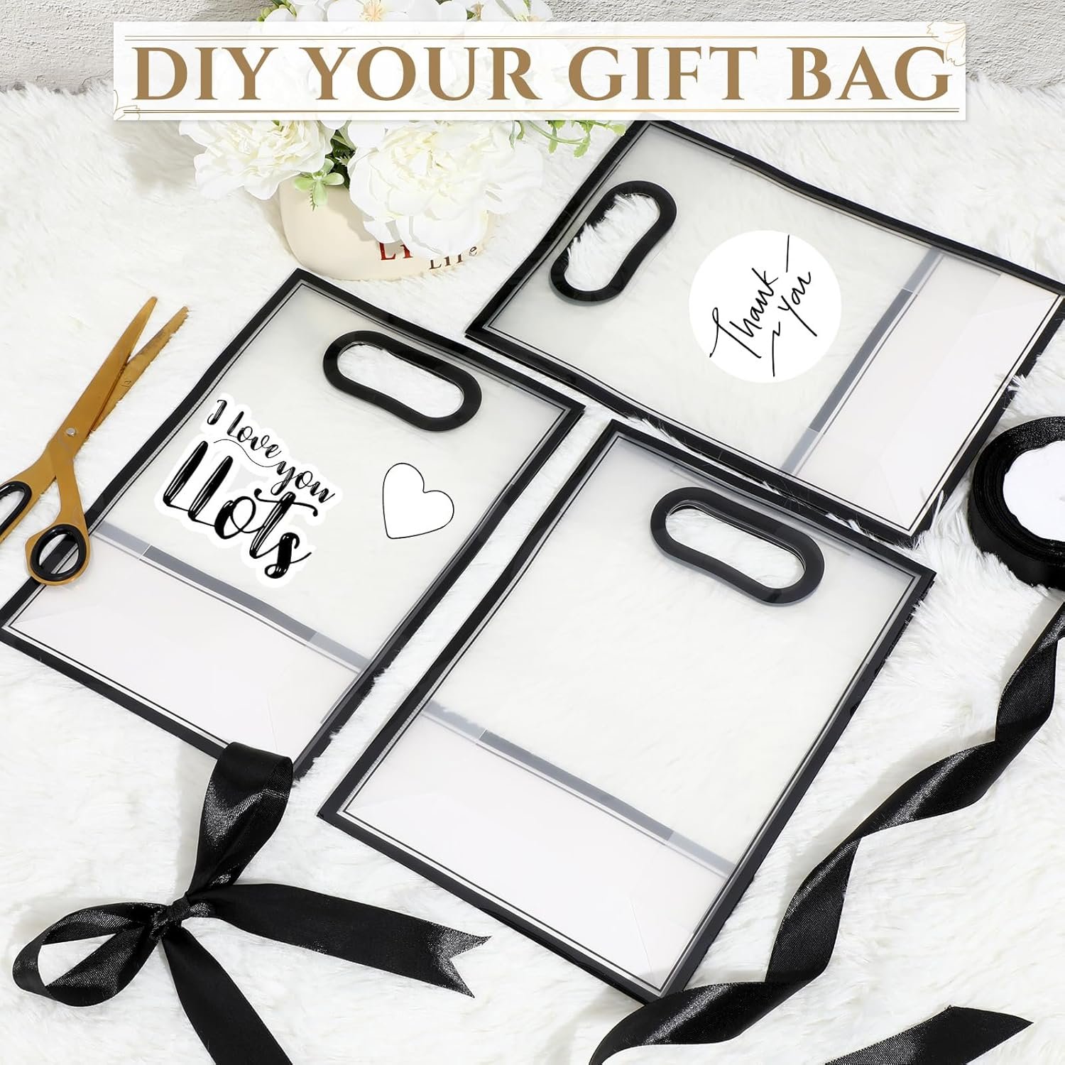 Grossiste de sacs cadeaux en plastique transparents, 12 pcs avec poignées découpées, sac réutilisable en PP avec ruban, idéal pour mariage, anniversaire, baby shower, 7x10x3.15 pouces, OEM, fournisseur en vente en gros Grossiste de sacs cadeaux en plastique transparents, 12 pcs avec poignées découpées, sac réutilisable en PP avec ruban, idéal pour mariage, anniversaire, baby shower, 7x10x3.15 pouces, OEM, fournisseur en vente en gros
