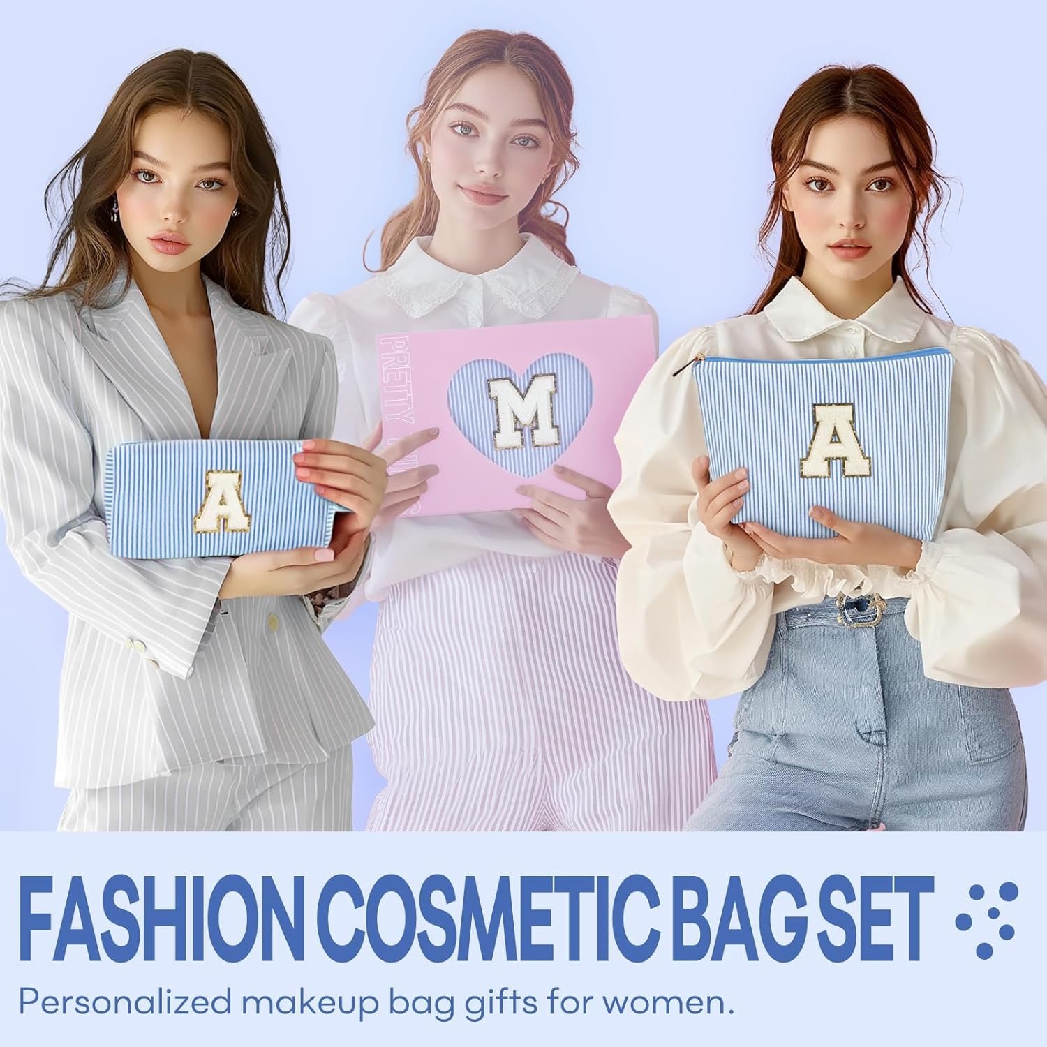 Grossiste Sac de Maquillage Initial pour Femmes - 2 PCS Trousse de Toilette Cosmétiques for Travel - Logo Personnalisé Cadeaux Anniversaire pour Fille de 11 à 18 ans, Idéal pour Enseignants - Fournisseur de Cadeaux Tendance en Vrac - Bleu A