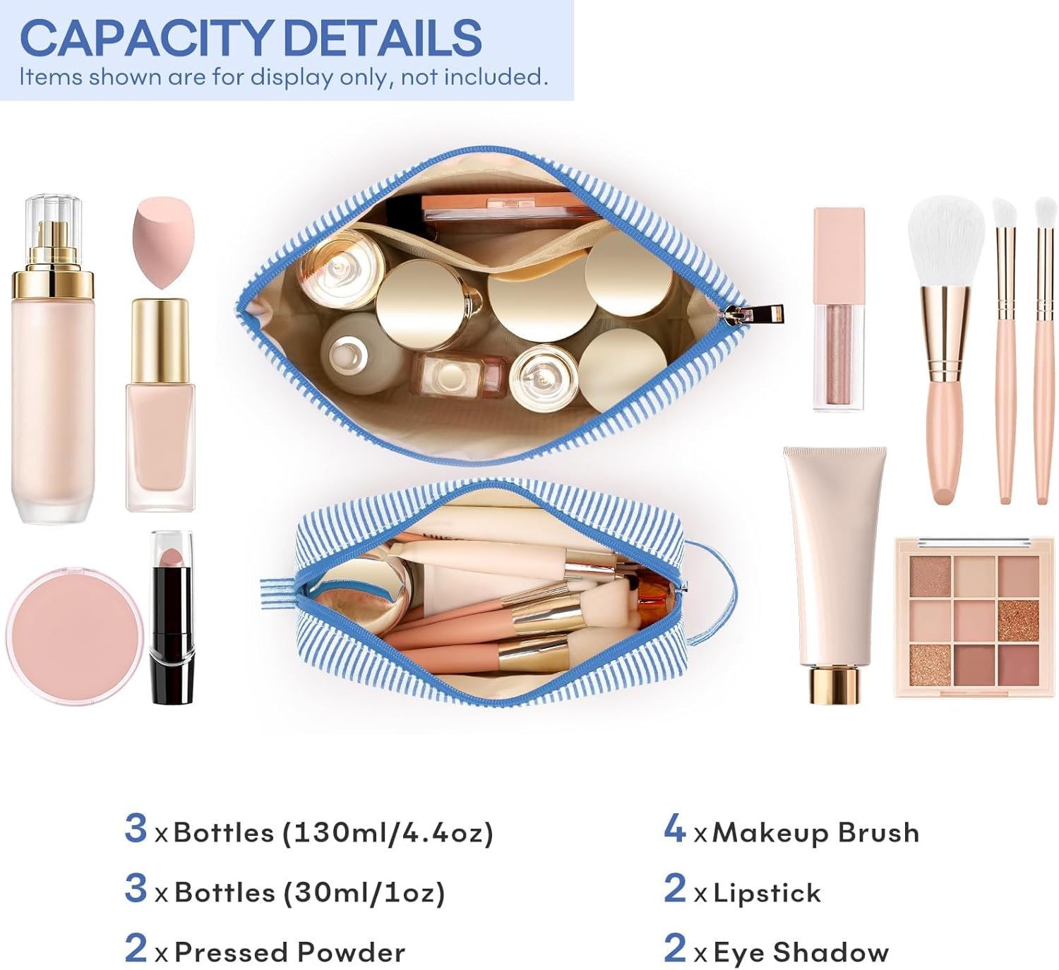 Grossiste Sac de Maquillage Initial pour Femmes - 2 PCS Trousse de Toilette Cosmétiques for Travel - Logo Personnalisé Cadeaux Anniversaire pour Fille de 11 à 18 ans, Idéal pour Enseignants - Fournisseur de Cadeaux Tendance en Vrac - Bleu A