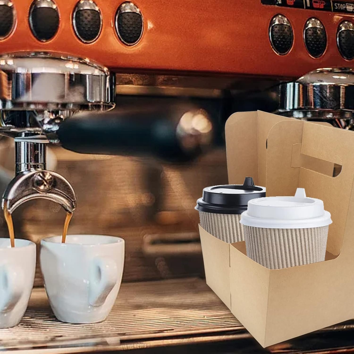 Grossiste porte-gobelet en papier kraft avec poignée, 20 unités pour boissons chaudes ou froides, support à gobelet jetable, fournisseur d'accessoires pour restaurants, logo personnalisé.