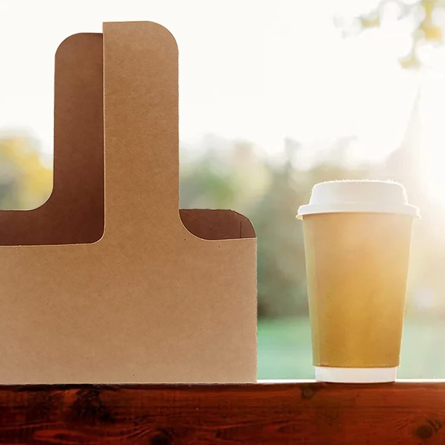 Grossiste porte-gobelet en papier kraft avec poignée, 20 unités pour boissons chaudes ou froides, support à gobelet jetable, fournisseur d'accessoires pour restaurants, logo personnalisé.