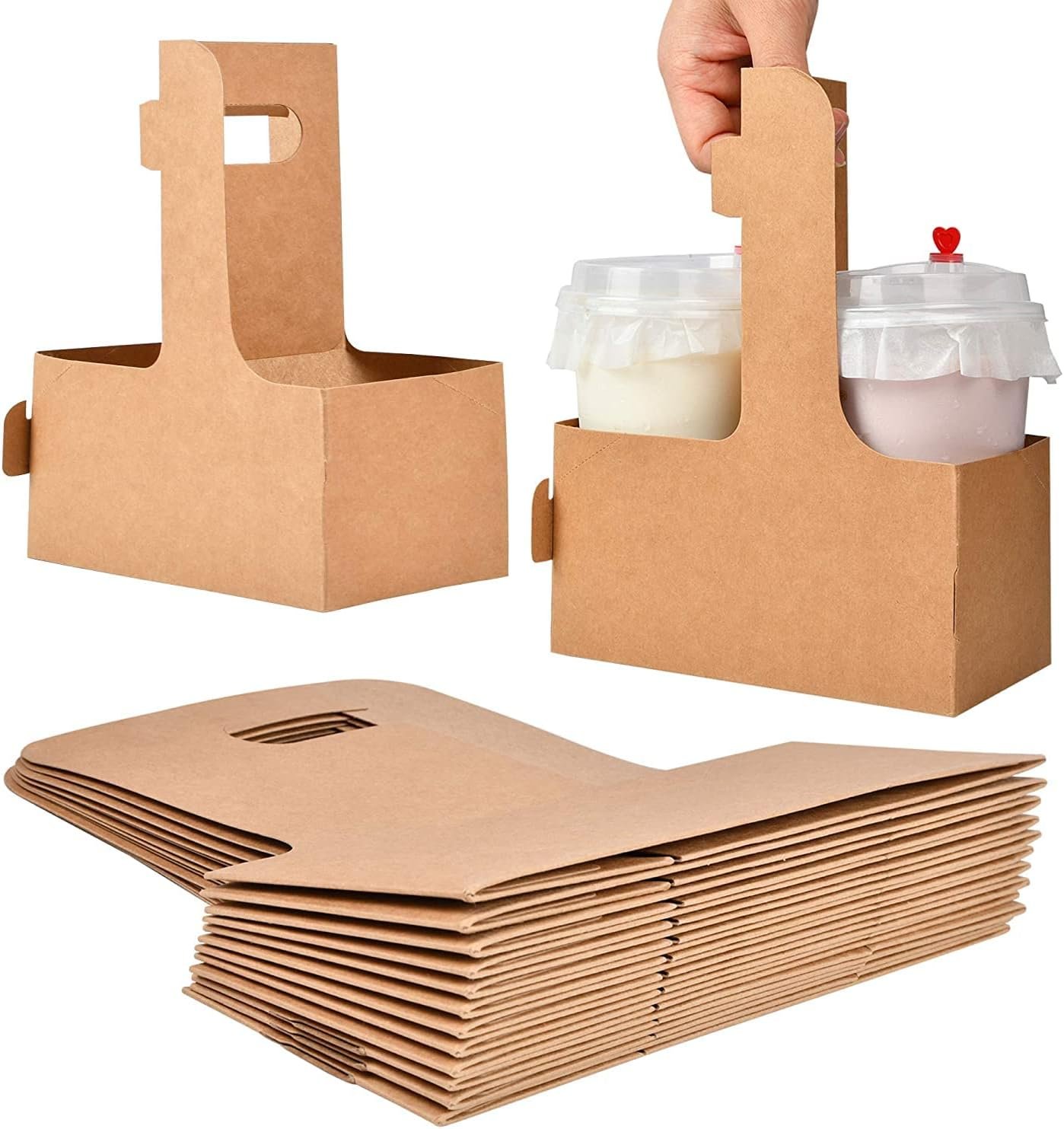 Grossiste porte-gobelet en papier kraft avec poignée, 20 unités pour boissons chaudes ou froides, support à gobelet jetable, fournisseur d'accessoires pour restaurants, logo personnalisé.
