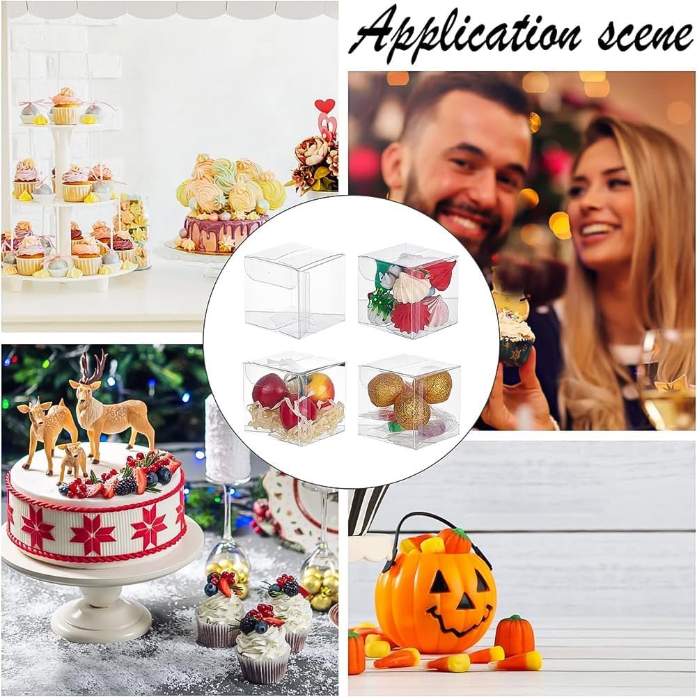Grossiste en Vrac de Boîtes Transparentes en Plastique 3x3x3 Pouces pour Mariage et Fêtes, Fournisseur de Packaging pour Bonbons et Biscuits de Noël, Logo Personnalisé Disponible