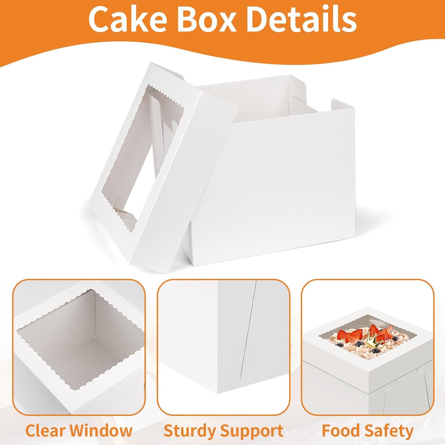 Grossiste en Vrac : Boîte à Gâteau 10 Pouces avec Plateaux, 2 Pack Support à Gâteau Jetable, Conteneur de Transport pour Gâteaux, Support de Boulangerie Blanc avec Fenêtre pour Cookies Pâtisseries Cupcakes (10×10×8 Pouces) - Fournisseur de Marque Blanche, OEM.
