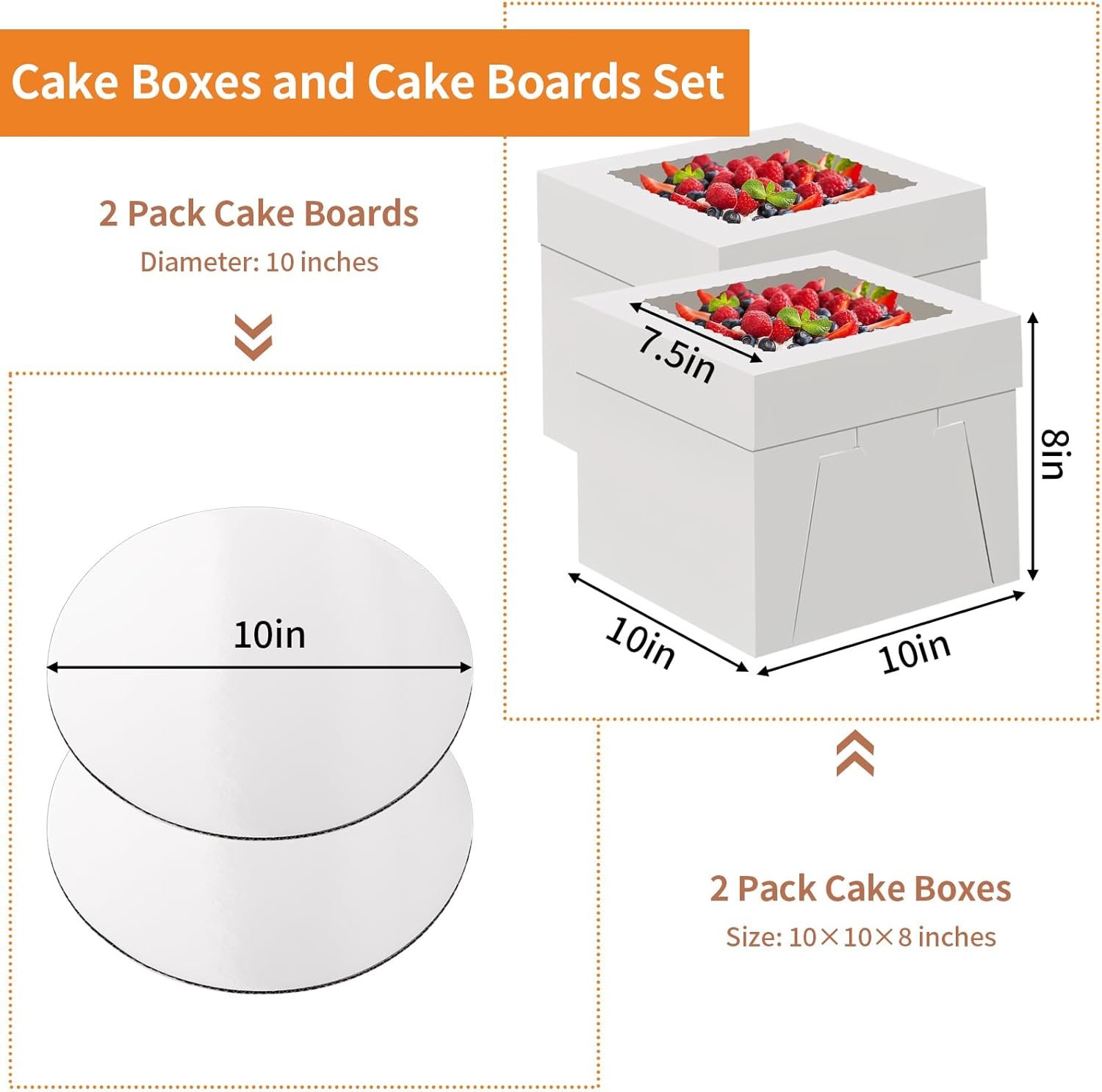 Grossiste en Vrac : Boîte à Gâteau 10 Pouces avec Plateaux, 2 Pack Support à Gâteau Jetable, Conteneur de Transport pour Gâteaux, Support de Boulangerie Blanc avec Fenêtre pour Cookies Pâtisseries Cupcakes (10×10×8 Pouces) - Fournisseur de Marque Blanche, OEM.