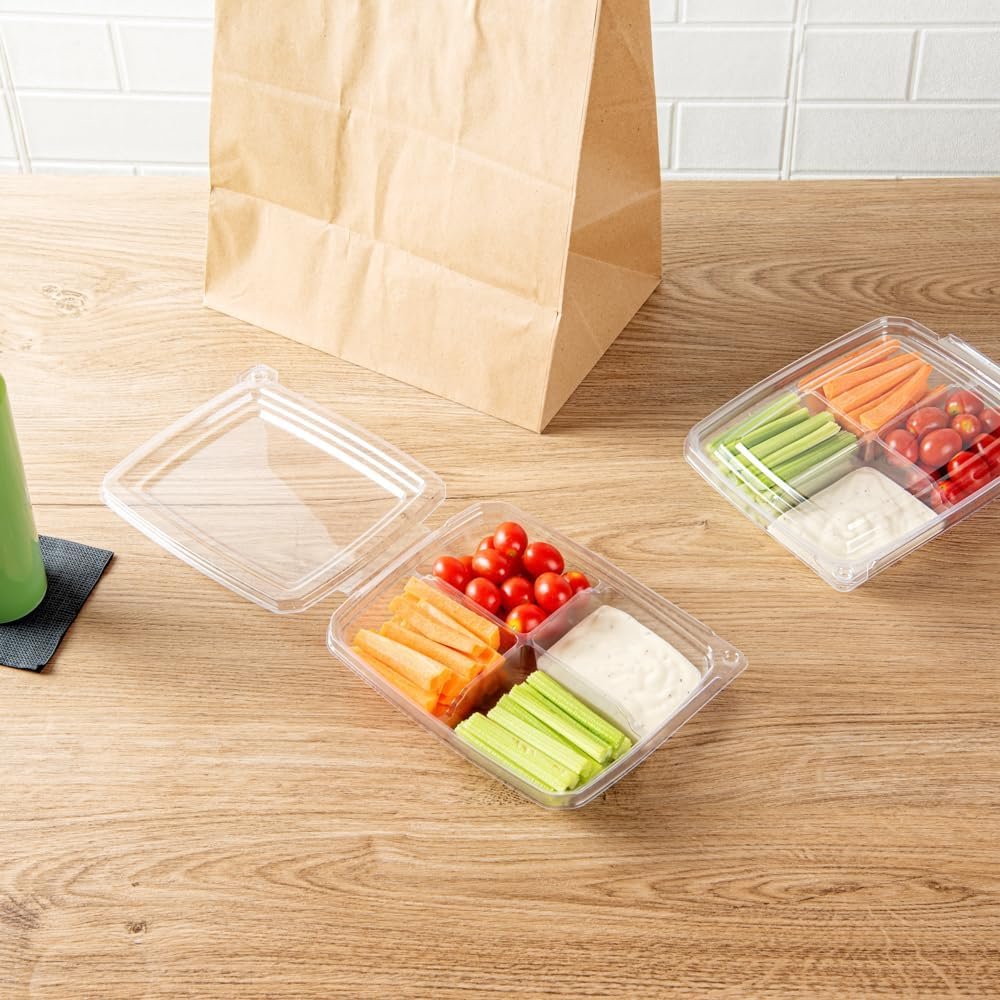 Grossiste en contenants alimentaires, 100 récipients à emporter rectangulaires de 13 onces, durables et transparents, offrant des compartiments avec couvercles articulés, parfaits pour la vente en gros, OEM pour professionnels, à utiliser dans les restaurants et services de traiteur.