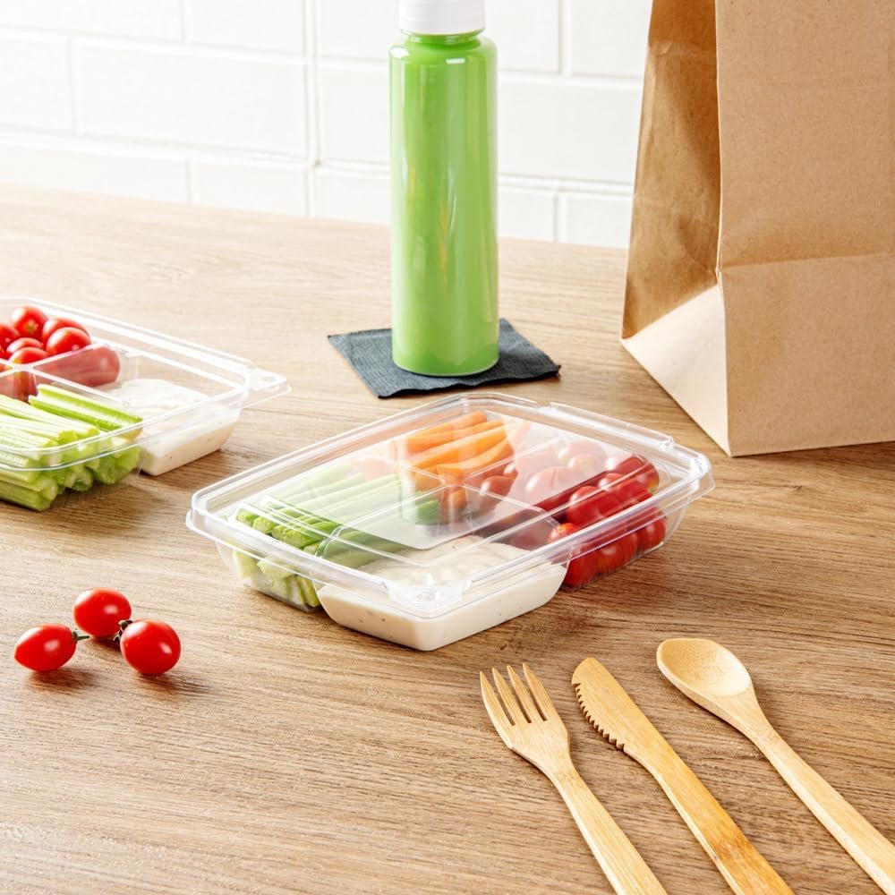 Grossiste en contenants alimentaires, 100 récipients à emporter rectangulaires de 13 onces, durables et transparents, offrant des compartiments avec couvercles articulés, parfaits pour la vente en gros, OEM pour professionnels, à utiliser dans les restaurants et services de traiteur.