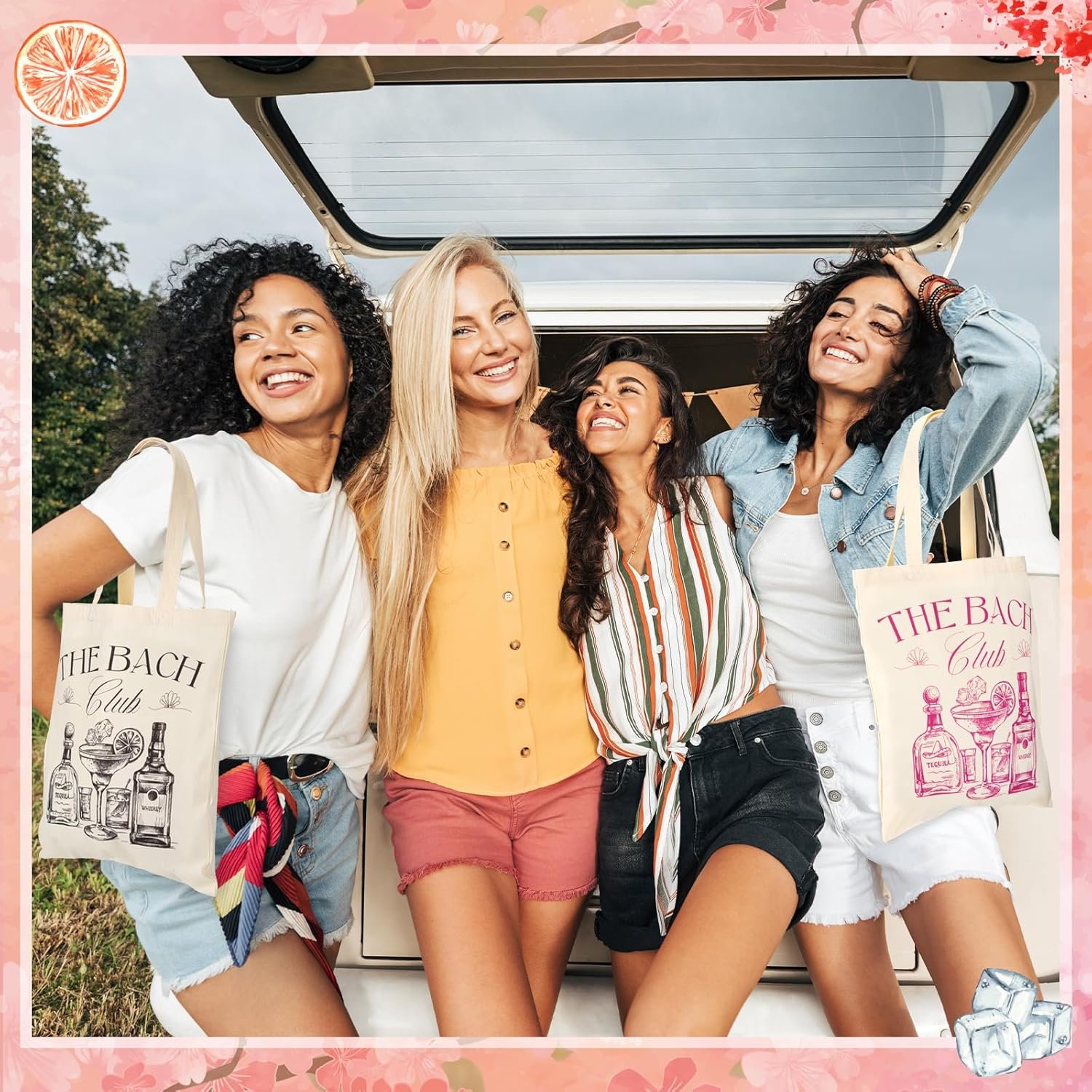 Grossiste décor de fête entre filles 8 pièces toiles pour sacs de demoiselles d'honneur avec logo personnalisé pour un enterrement de vie de jeune fille à offrir en vente en gros.