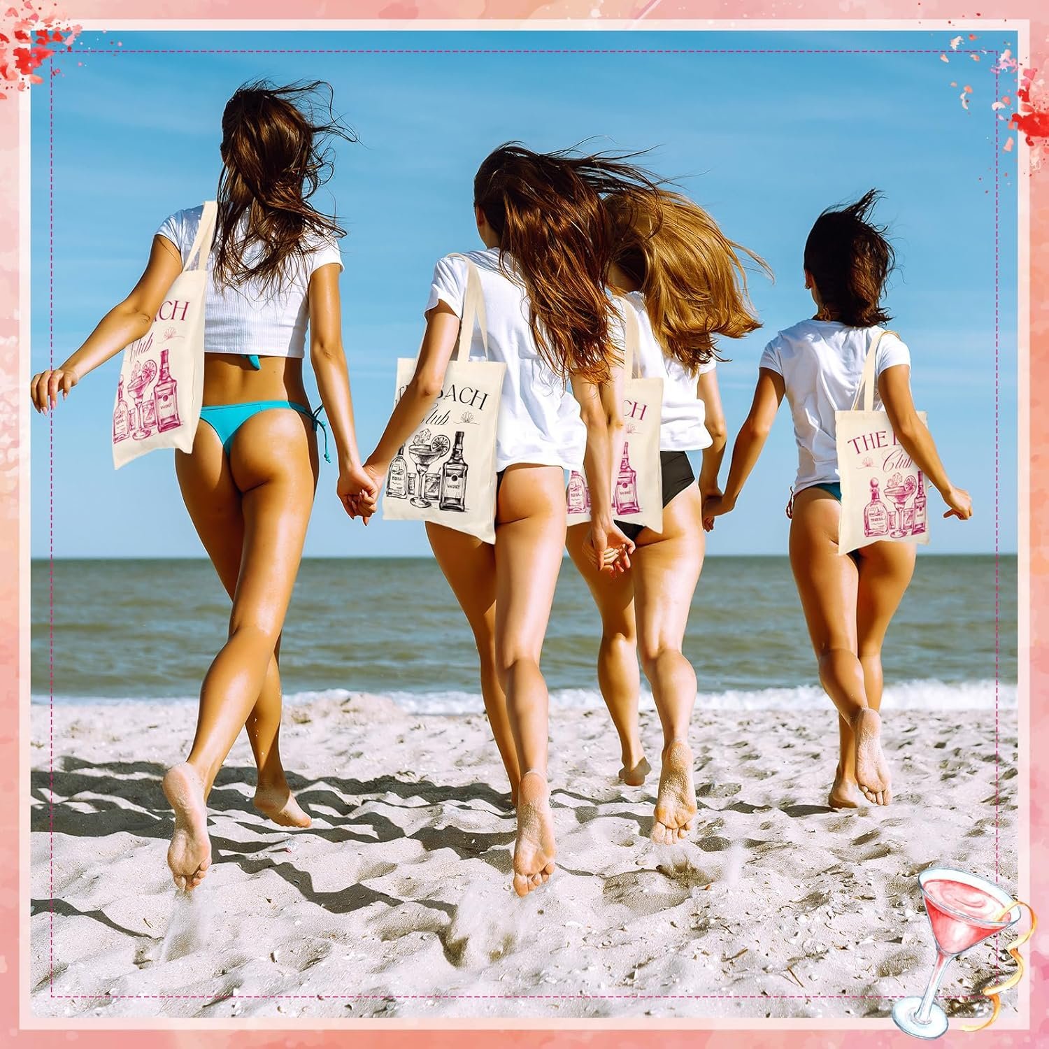 Grossiste décor de fête entre filles 8 pièces toiles pour sacs de demoiselles d'honneur avec logo personnalisé pour un enterrement de vie de jeune fille à offrir en vente en gros.