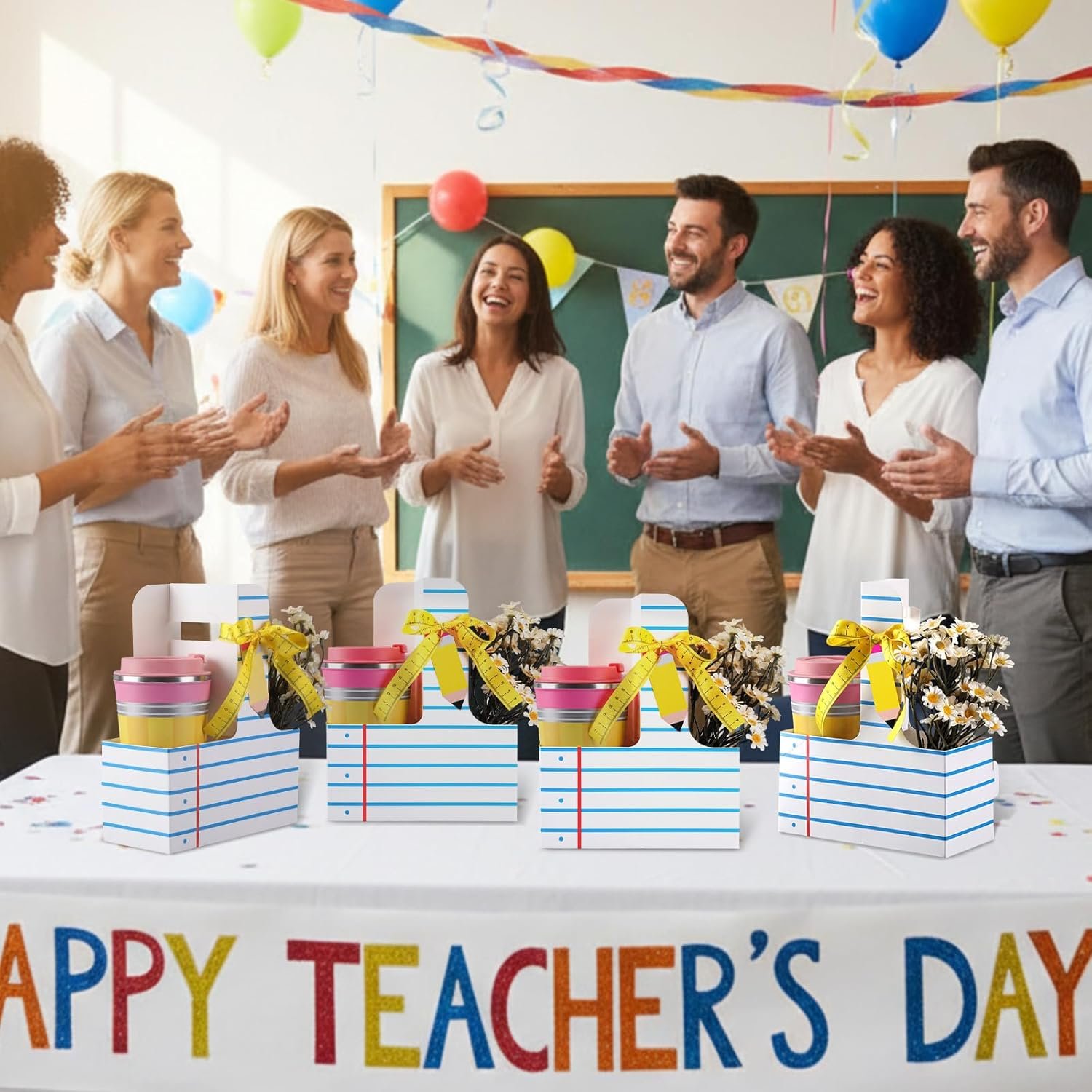 Grossiste de fournitures pour enseignants avec un ensemble de 12 cadeaux d'appréciation incluant un carnet, un porte-gobelet à 2 tasses, une carte de vœux, un ruban et un support à fleurs à manipuler pour des DIY en fin d'année scolaire et des fêtes de retour à l'école, disponible en vente en gros et avec option de logo personnalisé. Grossiste de fournitures pour enseignants avec un ensemble de 12 cadeaux d'appréciation incluant un carnet, un porte-gobelet à 2 tasses, une carte de vœux, un ruban et un support à fleurs à manipuler pour des DIY en fin d'année scolaire et des fêtes de retour à l'école, disponible en vente en gros et avec option de logo personnalisé.