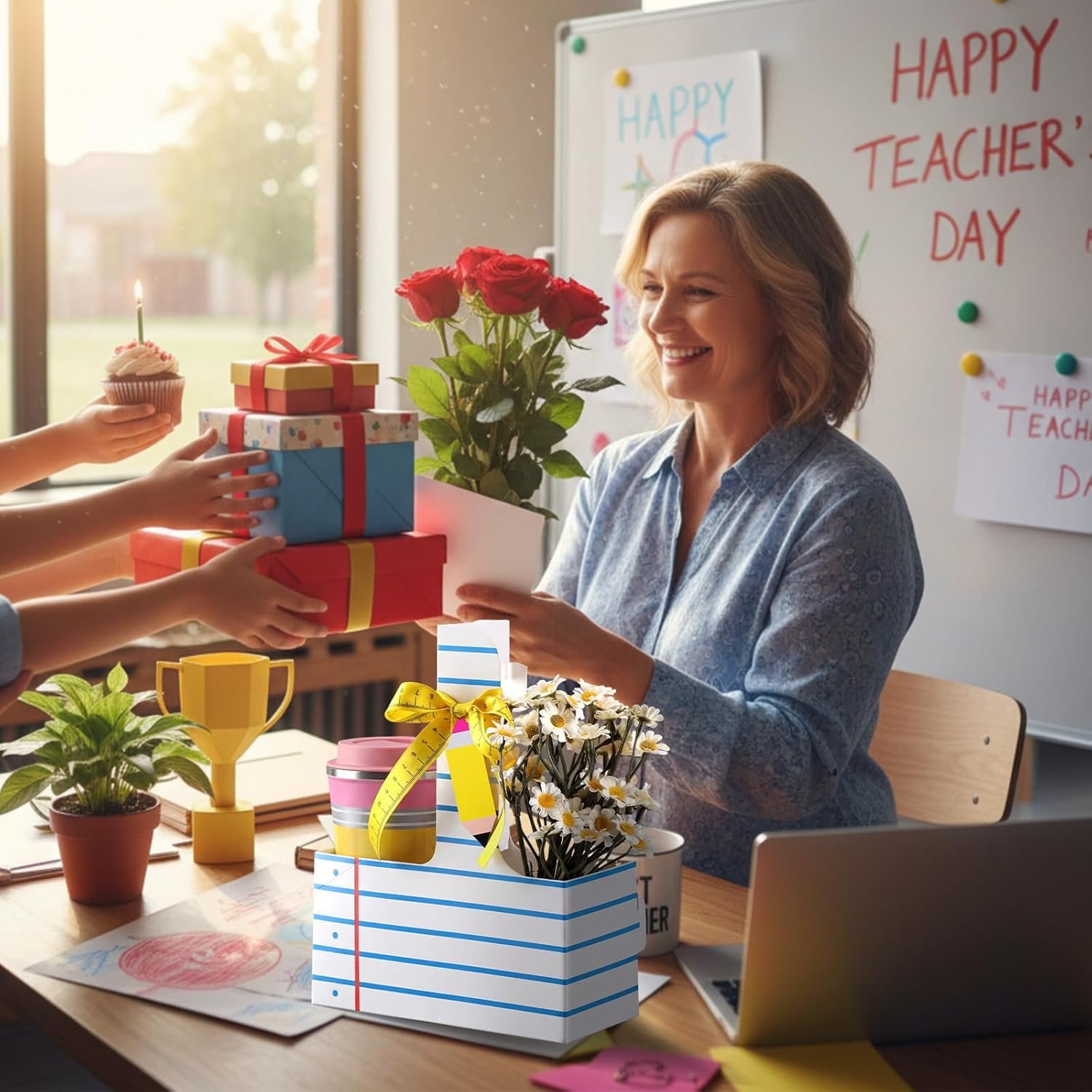 Grossiste de fournitures pour enseignants avec un ensemble de 12 cadeaux d'appréciation incluant un carnet, un porte-gobelet à 2 tasses, une carte de vœux, un ruban et un support à fleurs à manipuler pour des DIY en fin d'année scolaire et des fêtes de retour à l'école, disponible en vente en gros et avec option de logo personnalisé. Grossiste de fournitures pour enseignants avec un ensemble de 12 cadeaux d'appréciation incluant un carnet, un porte-gobelet à 2 tasses, une carte de vœux, un ruban et un support à fleurs à manipuler pour des DIY en fin d'année scolaire et des fêtes de retour à l'école, disponible en vente en gros et avec option de logo personnalisé.