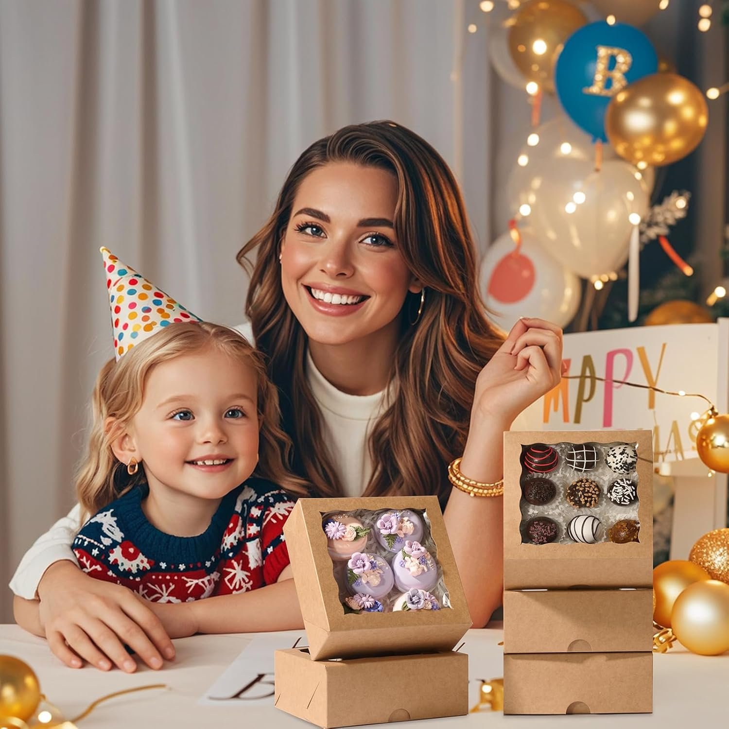 Grossiste Boîtes à Chocolats Fraises, 20 pièces 6x6x2,5 pouces, Boîtes à Gâteaux et Charcuterie avec Fenêtre Complète, Fournisseur de Boîtes à Cookies Truffes pour Noël et Saint-Valentin, Logo Personnalisé