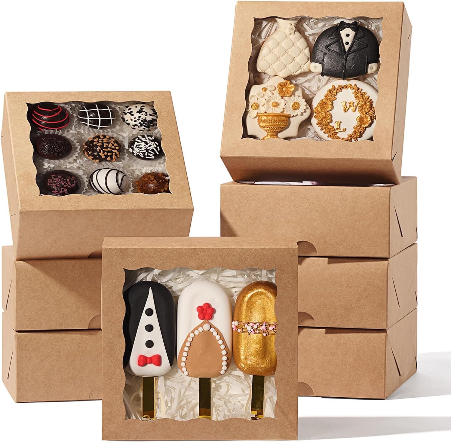 Grossiste Boîtes à Chocolats Fraises, 20 pièces 6x6x2,5 pouces, Boîtes à Gâteaux et Charcuterie avec Fenêtre Complète, Fournisseur de Boîtes à Cookies Truffes pour Noël et Saint-Valentin, Logo Personnalisé