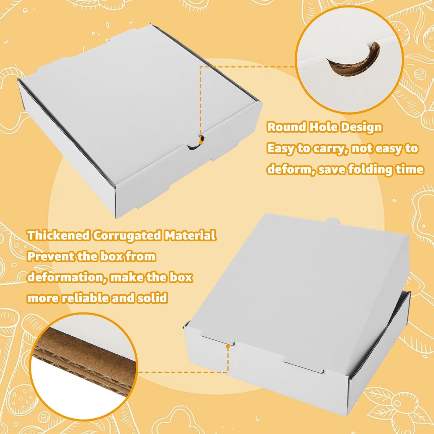 Grossiste en boîtes à pizza, 50 pack de boîtes en carton ondulé 6 x 6 pour pizza, gâteau, cookies, emballage alimentaire, Fournisseur en gros, OEM.